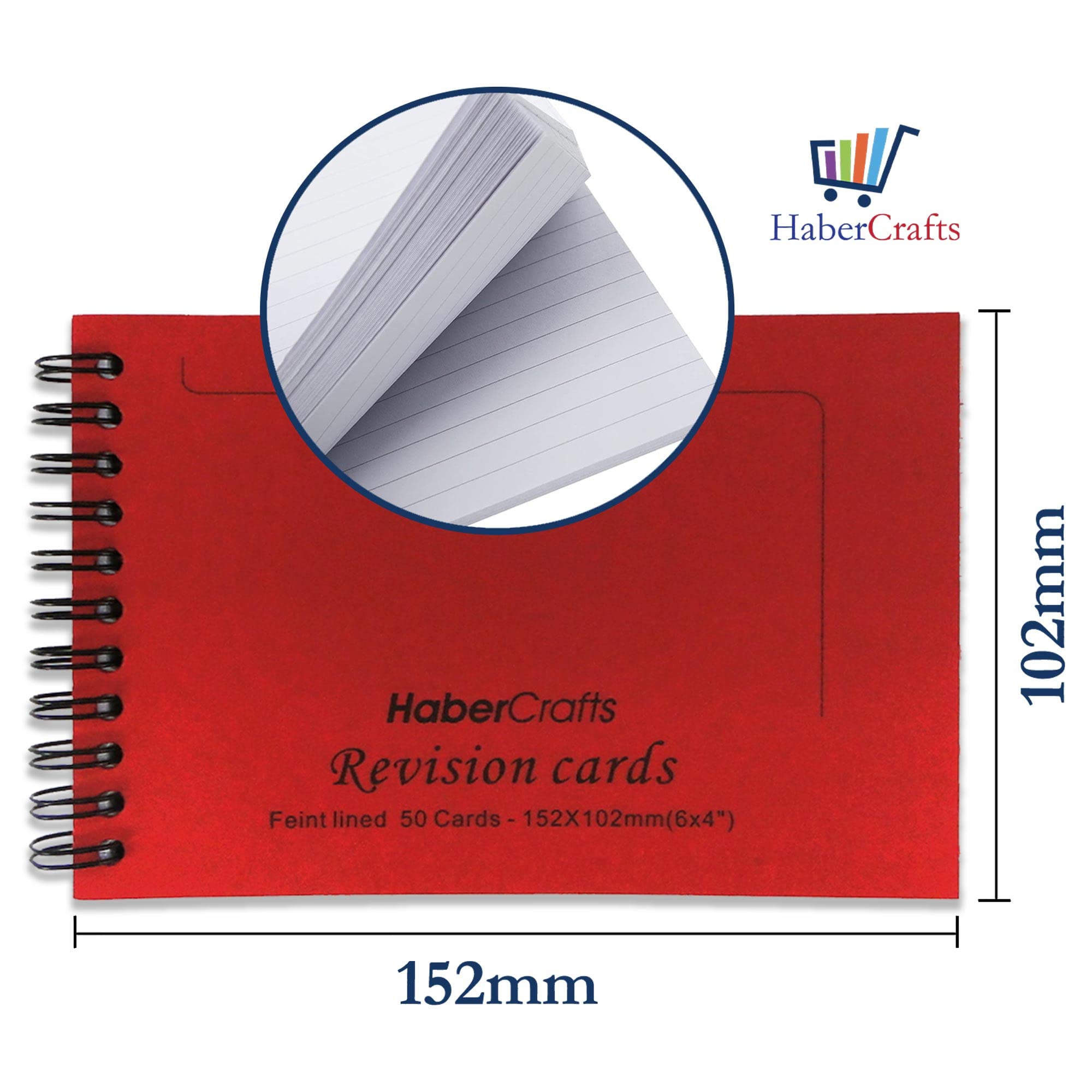 Habercrafts Wirebound Revision Flashcards - A6, 140gsm Ruled Card, Pack of 5 | Spiral Bound 2