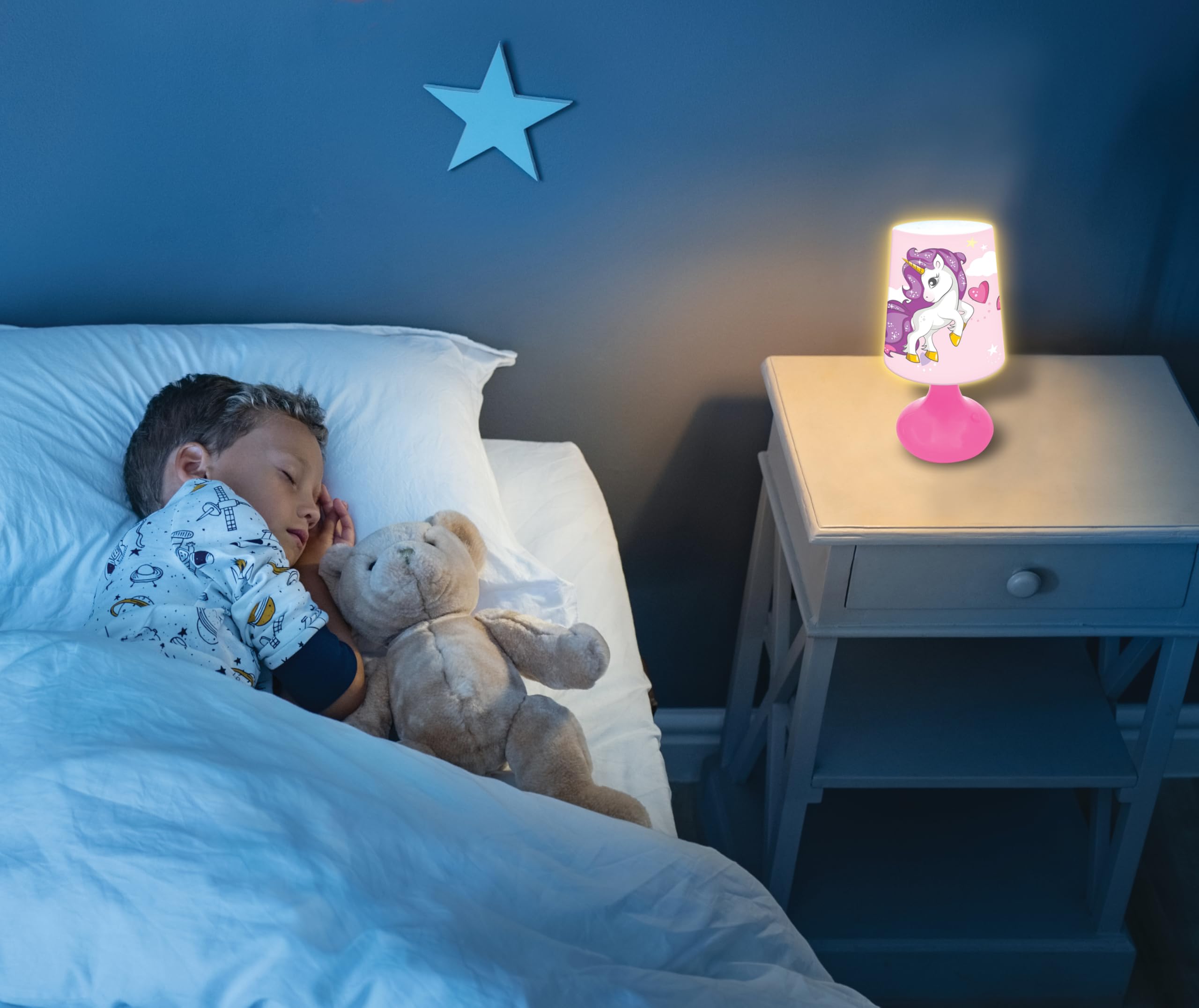 Lexibook - Unicorn Mini Cordless Bedside Lamp and Nightlight MLT10UNI Pink 12