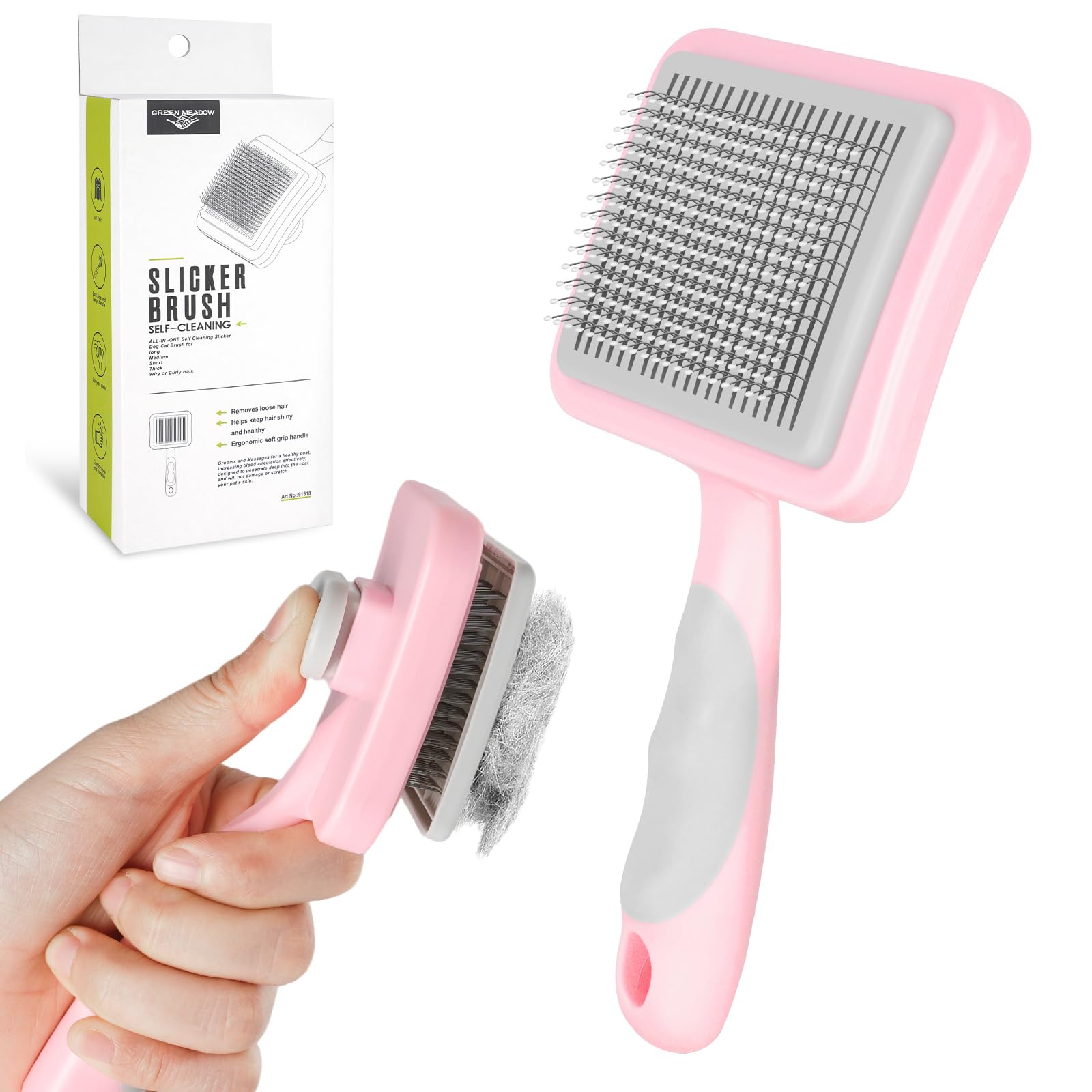 MOXYOY Self Cleaning Pet Hair Comb - Gentle Massage | Pink | For Dogs & Cats