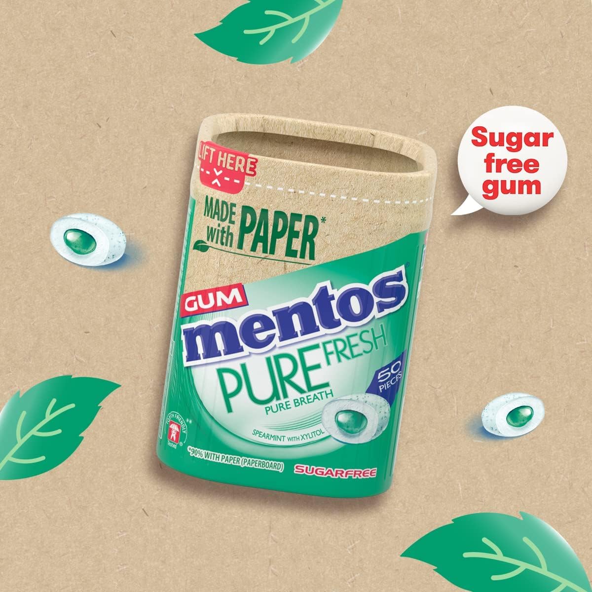 MENTOS PURE FRESH Sugar-Free Chewing Gum - Spearmint Liquid Filled | 6 Pack (730g Total) 2