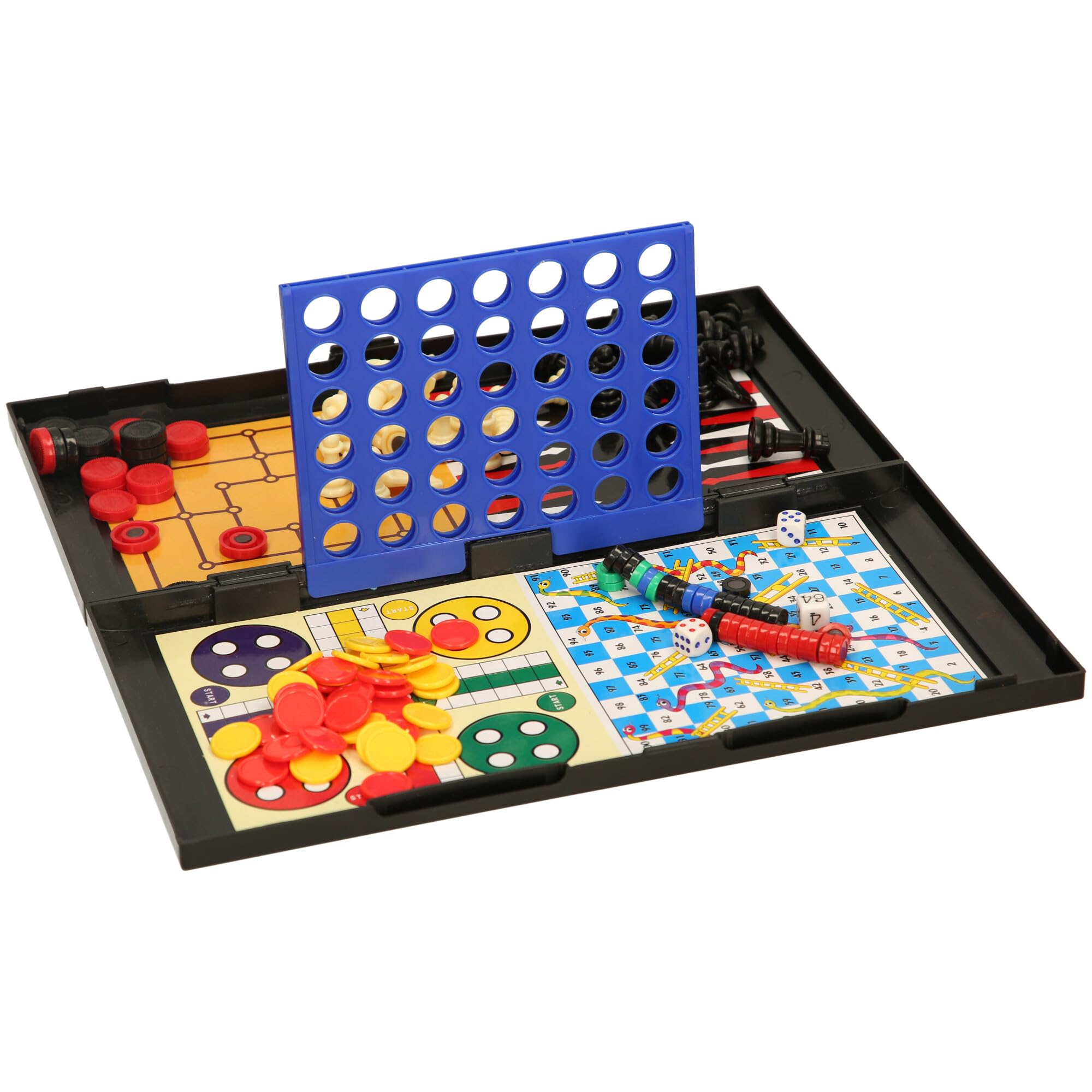 Atoz 7-in-1 Magnetic Travel Board Games Set - Chess, Draughts, Ludo, Snakes & Ladders, Backgammon, Nine Men's Morris, 4-in-a-Row | 2-4 Players | Ages 6+ 4