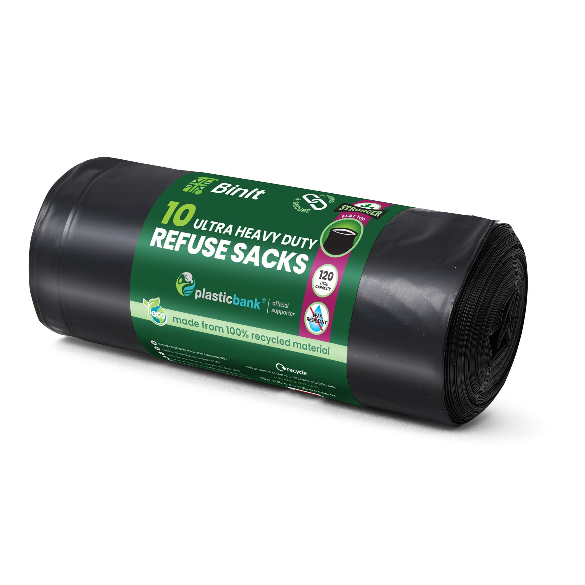 BIN IT Ultra Heavy Duty Refuse Sacks - 120L Capacity | 80kg Lift Tested | 10 Count