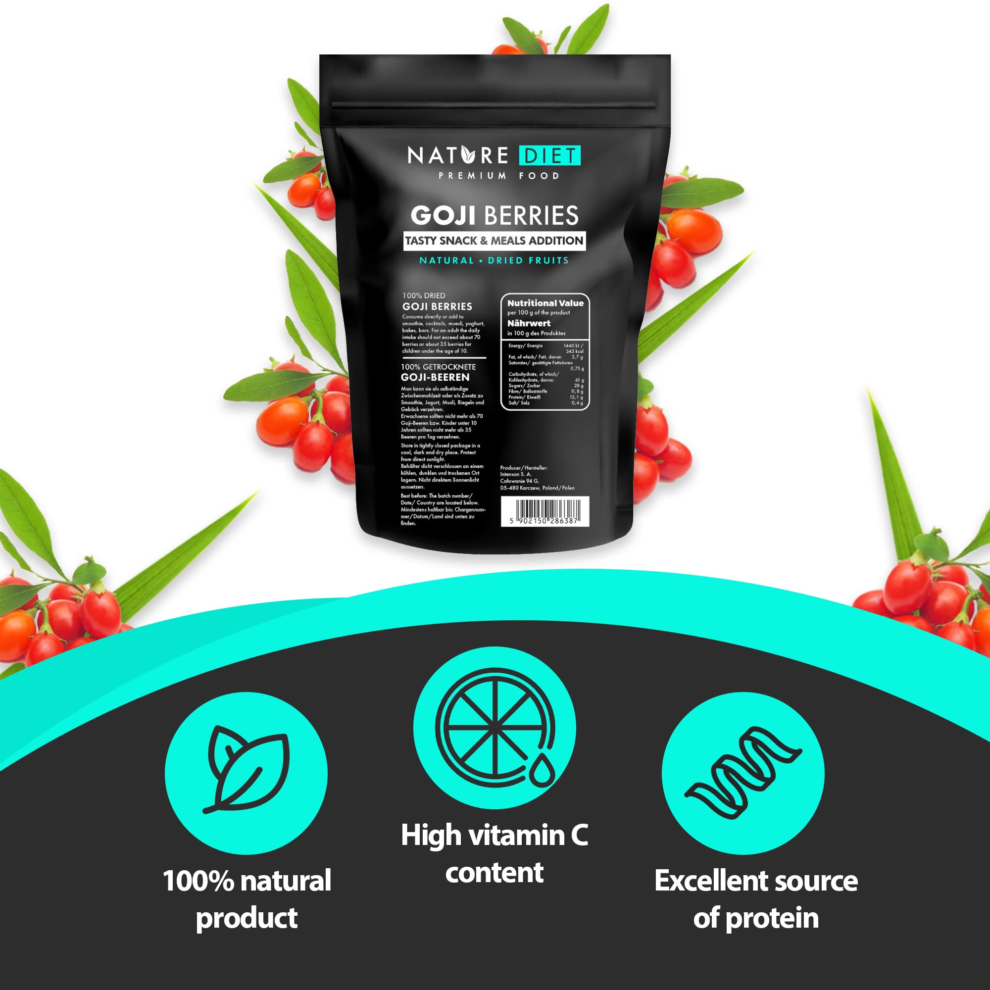 Nature Diet Goji Berries - Healthy Snack Rich in Protein & Vitamin C | 1000g Dried Fruit 3