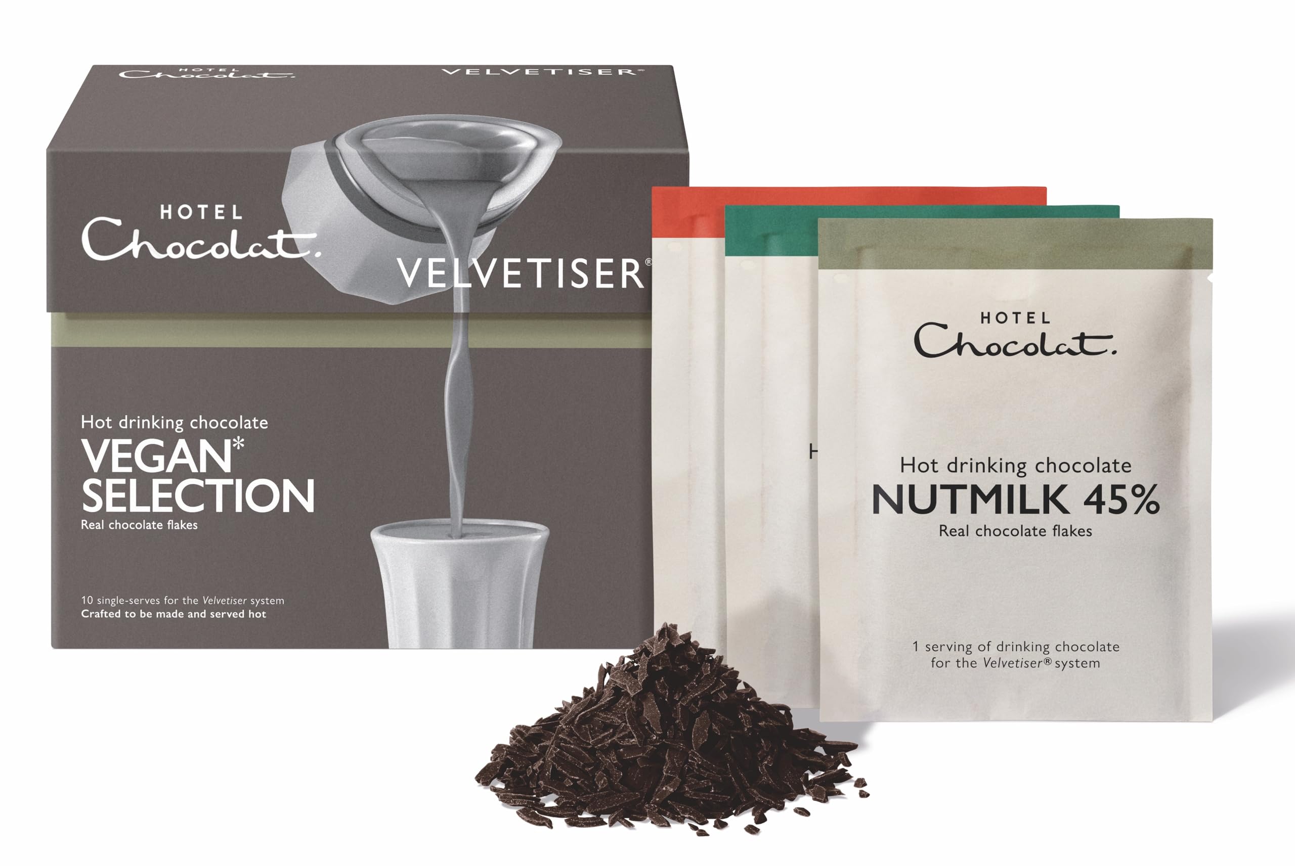 Hotel Chocolat Vegan Hot Chocolate Selection Sachets - 10 Sachets, 5 Recipes, Compatible with Velvetiser 1