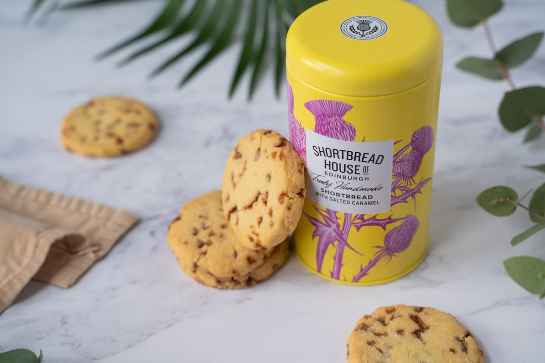 Shortbread House of Edinburgh Handmade Butter Shortbread Biscuits with Salted Caramel - 140g Tin