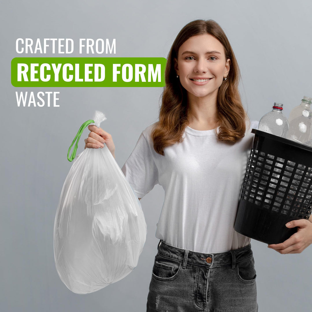 EcoBag 40 Pack White Kitchen Drawstring Bin Liner - 30L - 25 Microns - 232 Model