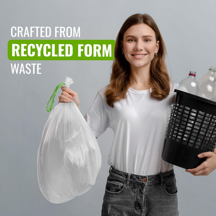 EcoBag 40 Pack White Kitchen Drawstring Bin Liner - 30L - 25 Microns - 232 Model