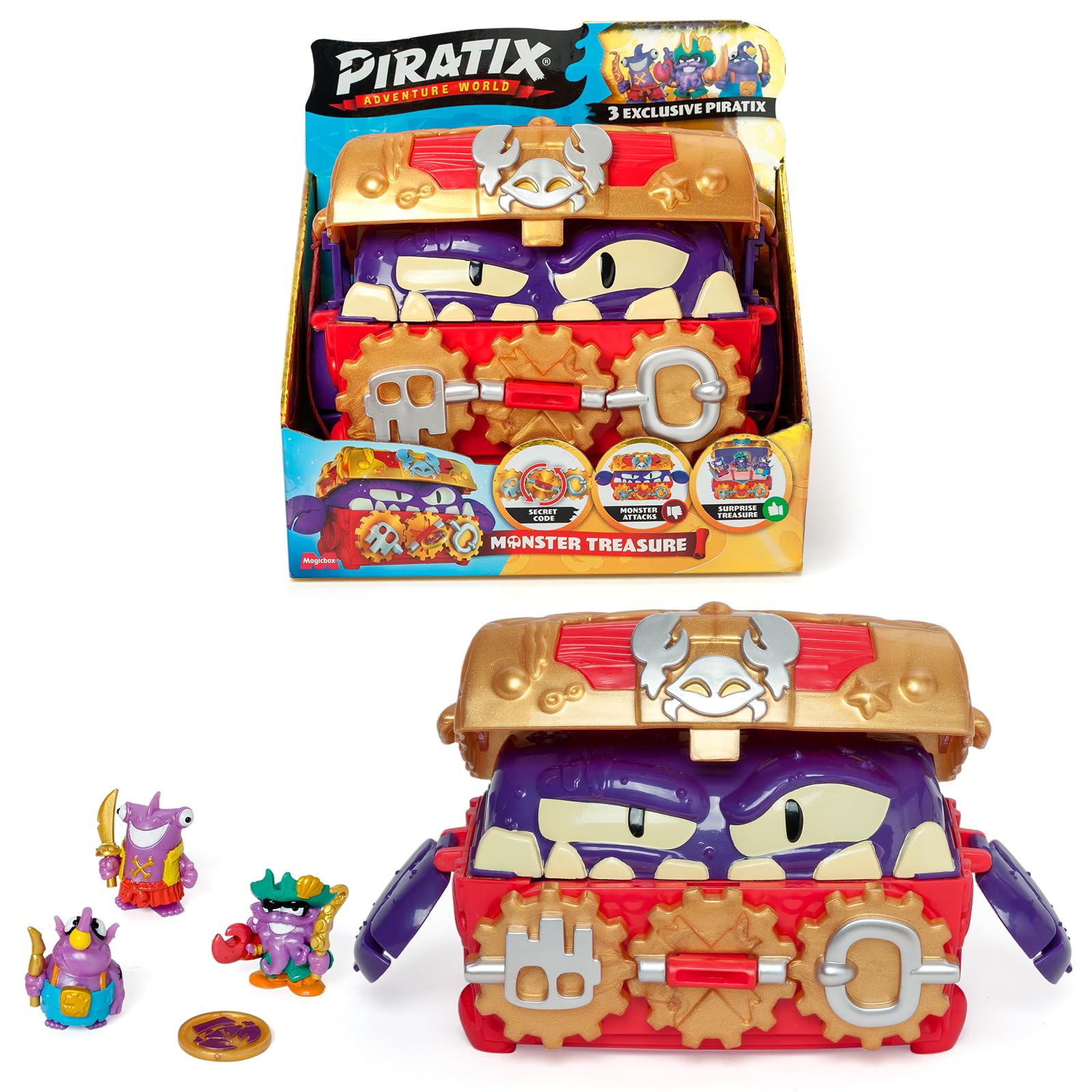 PIRATIX Monster Treasure Chest Playset - Puzzle Adventure with 3 Piratix Figures 1