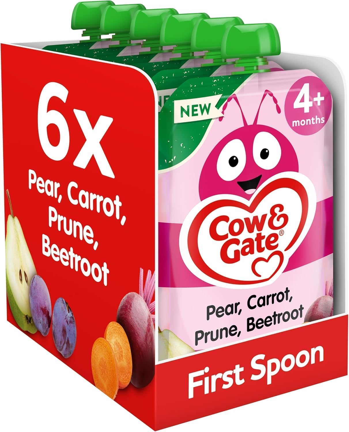 Cow & Gate Pear Carrot Prune Beetroot Baby Food Pouch - 6x100g, Suitable from 4 Months 1
