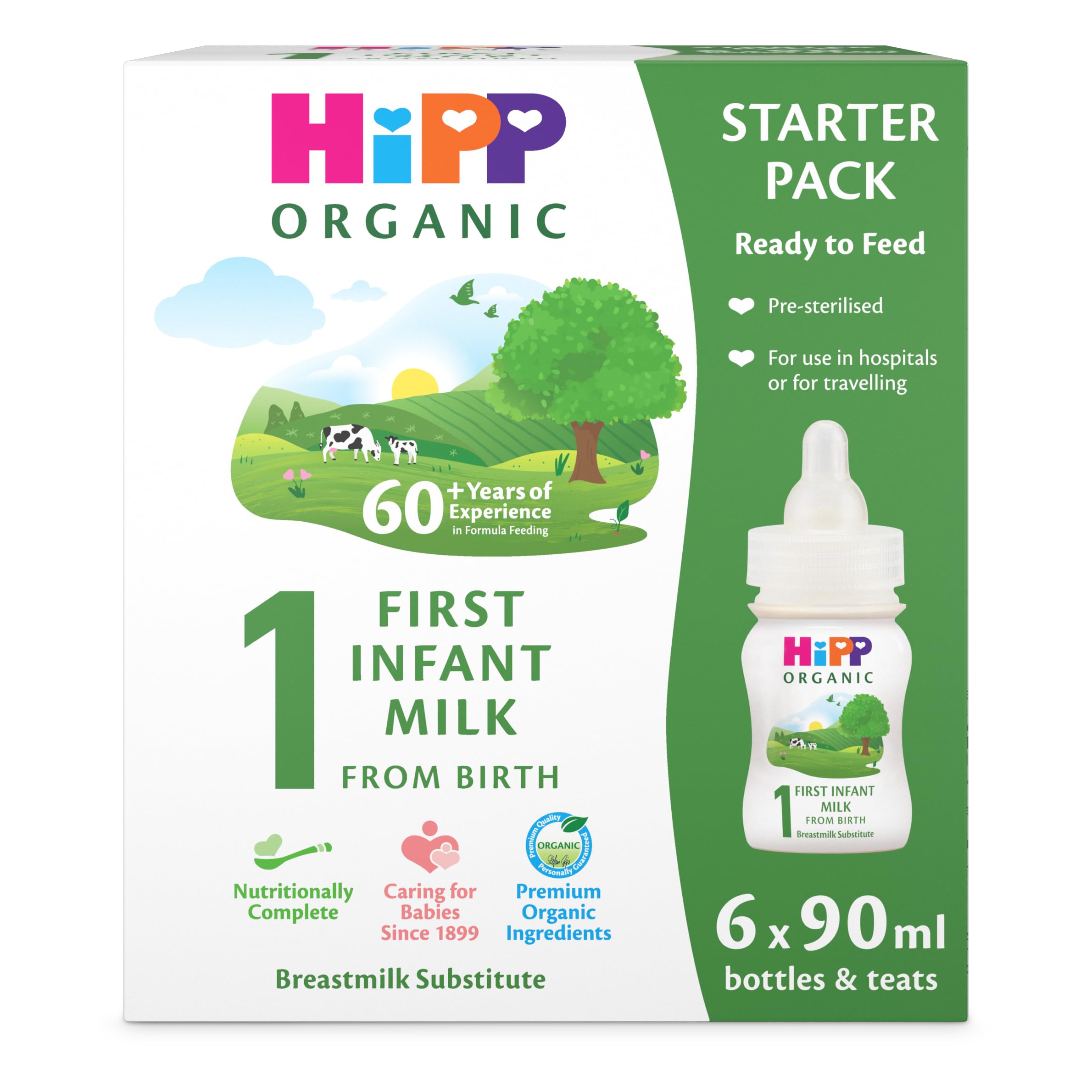 HiPP Organic First Infant Ready to Feed Liquid Baby Formula Starter Pack | Suitable from Birth | 6 x 90ml Bottles
