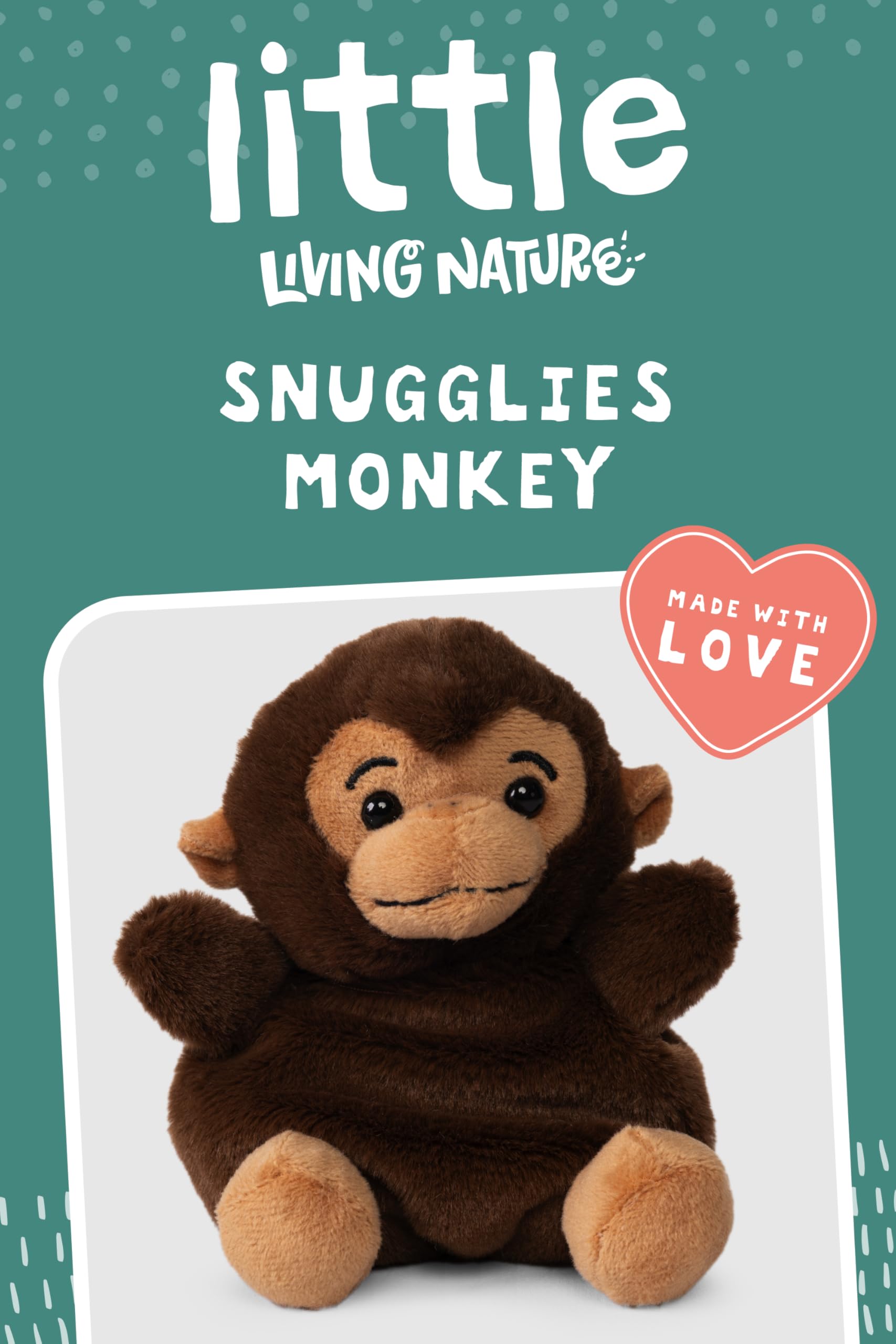 Living Nature Little Snugglies Monkey Plush Toy - Soft Stuffed Animal for Kids, 0+ Months