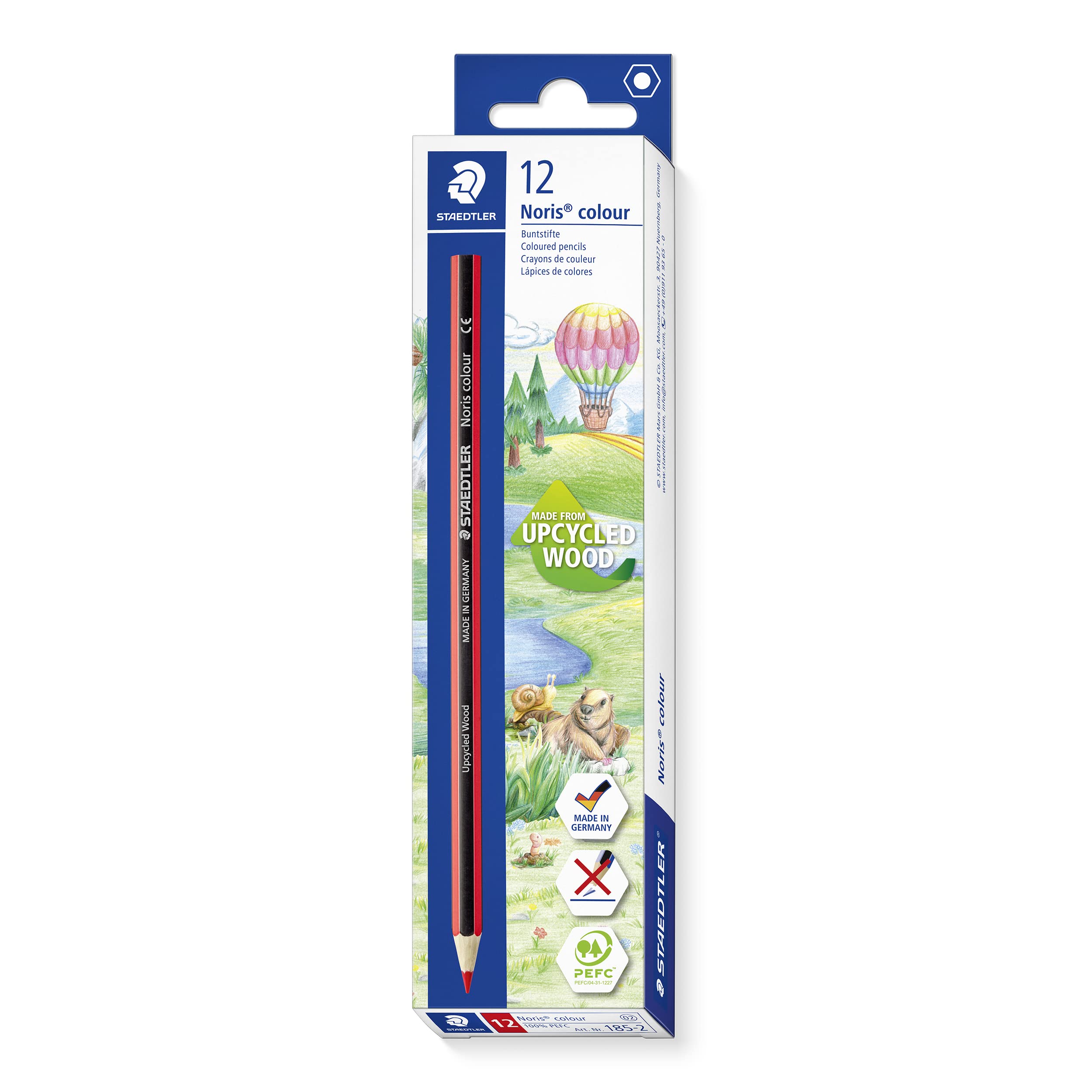 STAEDTLER Noris colour 185-2 - Red Coloured Pencil | Pack of 12 | Upcycled Wood 2