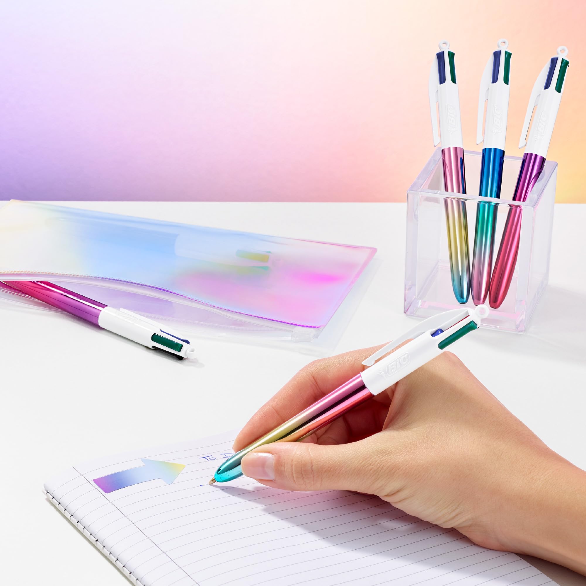 BIC 4 Colours Shine and Gradient Retractable Ballpoint Pens - Medium 1.0mm Point | Pack of 5 | Metallic Colors 3