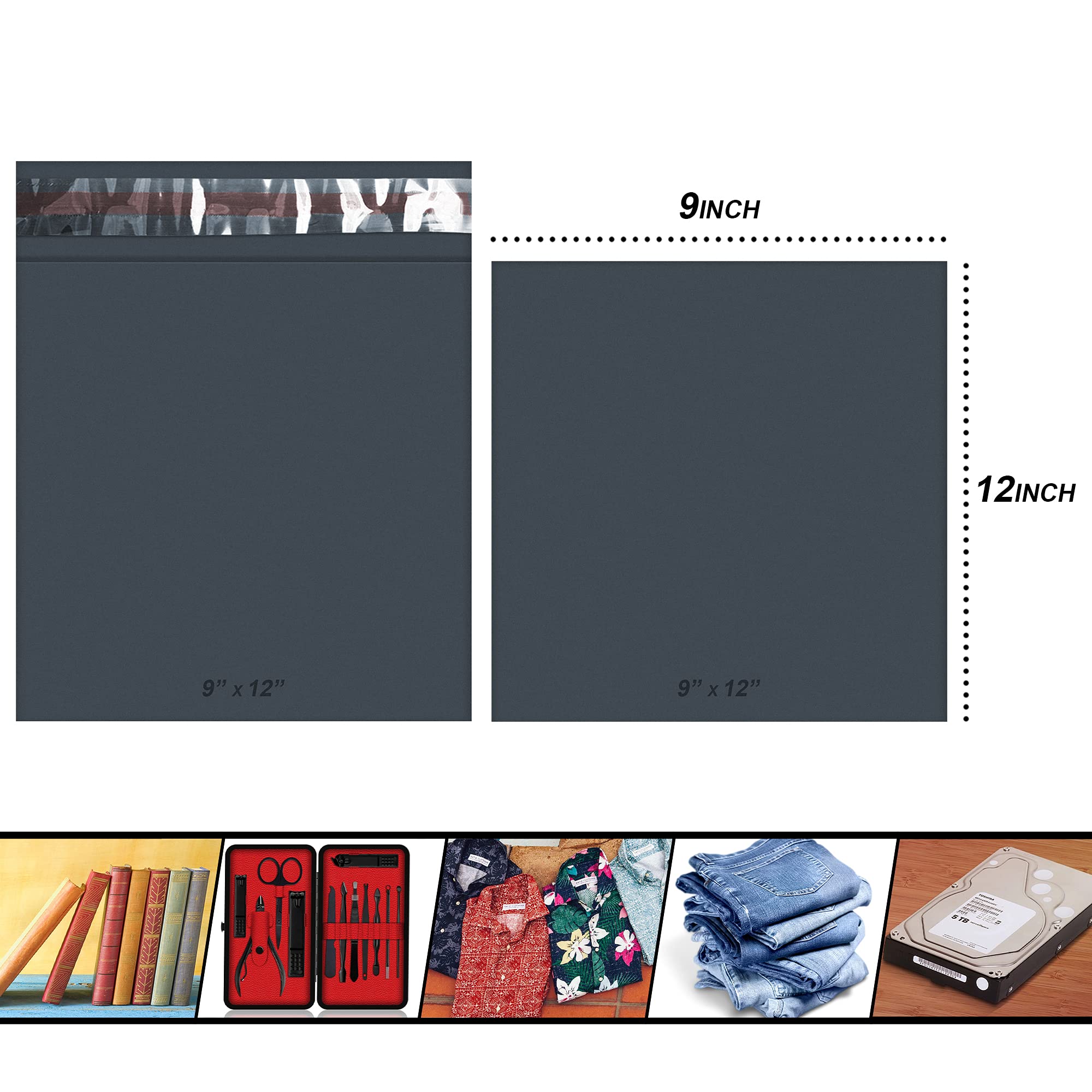 YUNJU Grey Mailing Bags - 100 Count | Opaque 60 Micron Film | Self-Seal Closure 8
