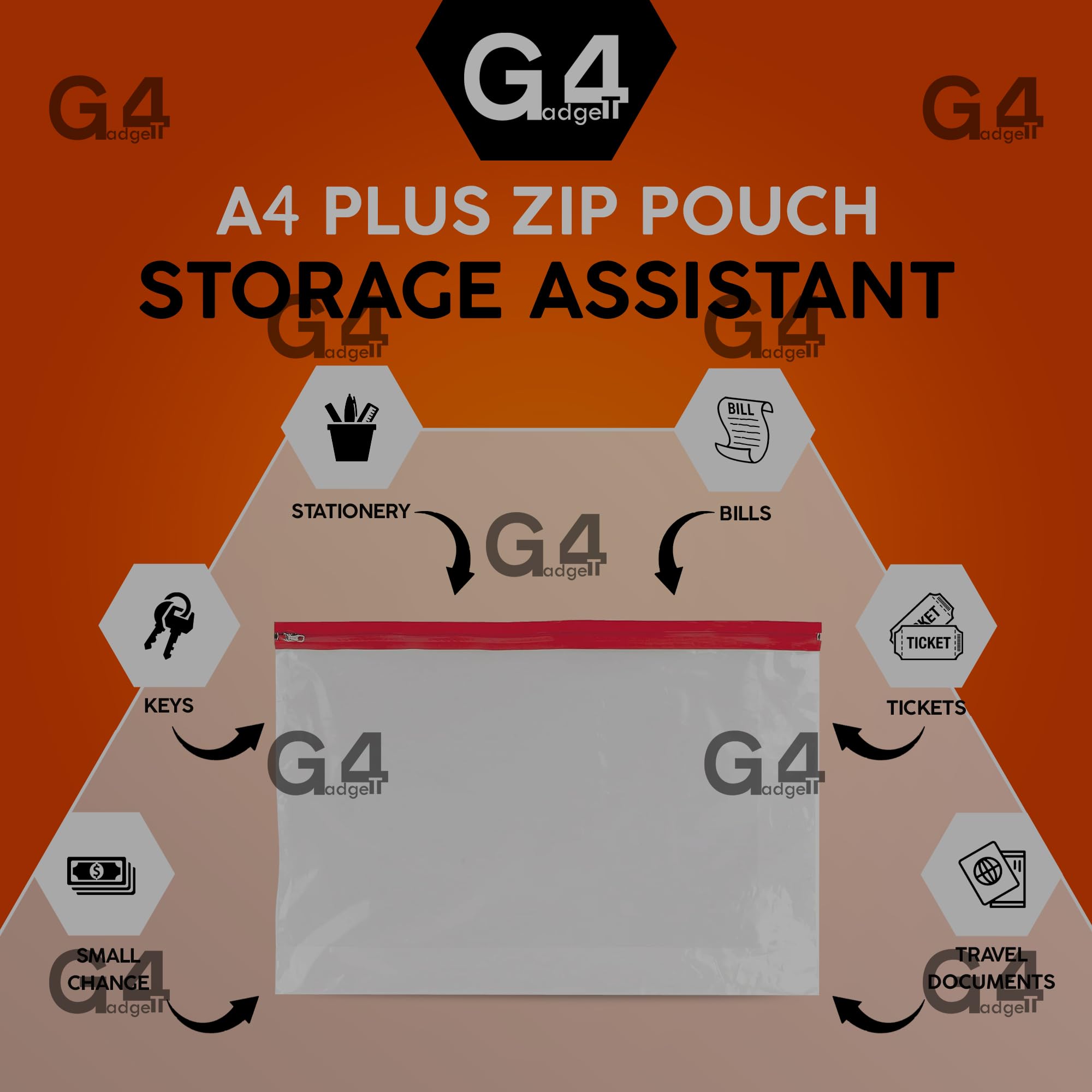 G4GADGET A4 Plus Zipper Pouch Document Bags - Pack of 5 | 370mm x 260mm | Assorted Colors 3