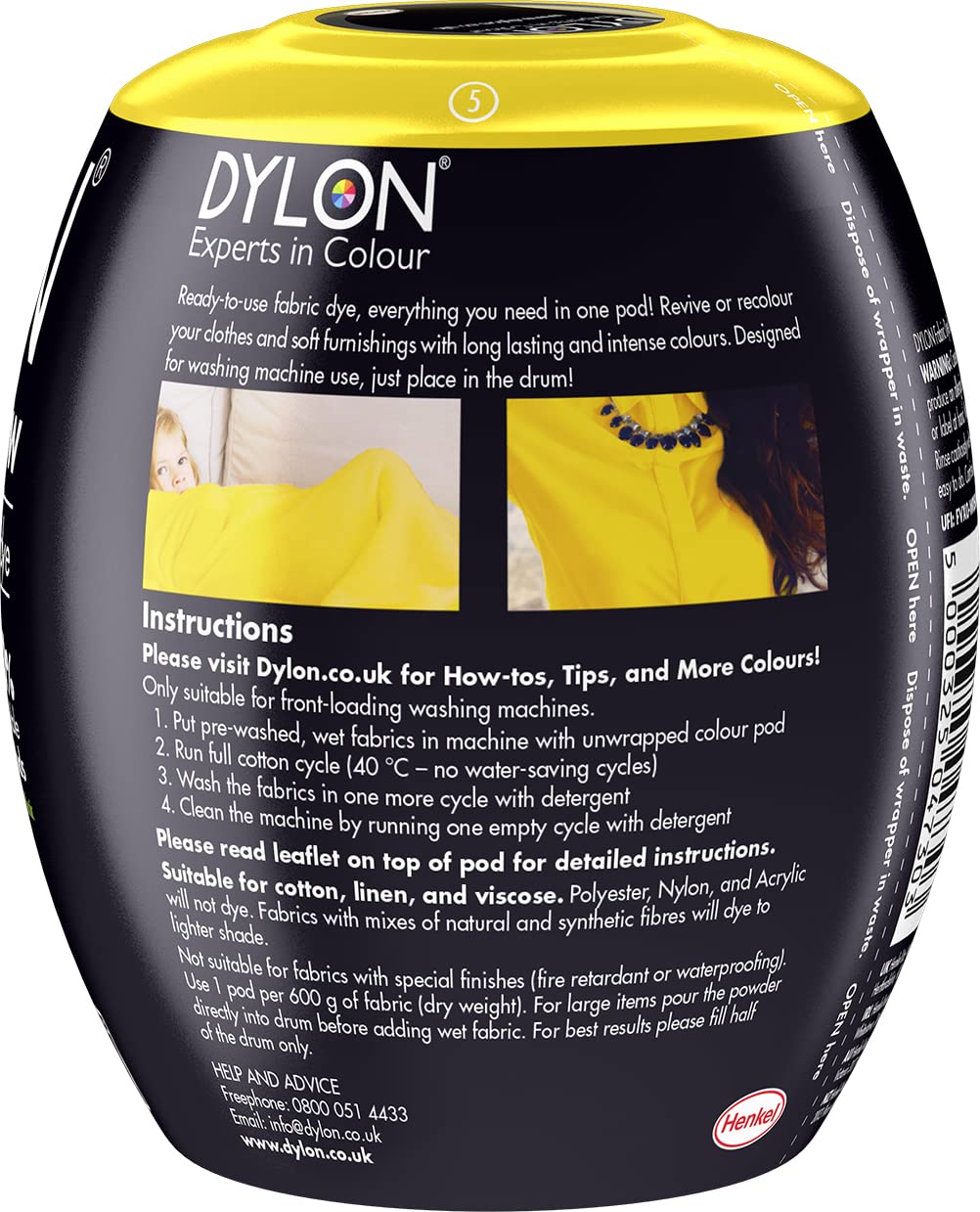 Dylon Washing Machine Fabric Dye Pod - Sunflower Yellow | 350g | 1 Count