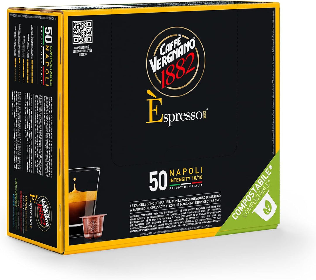 Caffè Vergnano 1882 Èspresso1882 Napoli - Compostable Coffee Capsules Compatible with Nespresso & Èspresso1882 TRÈ