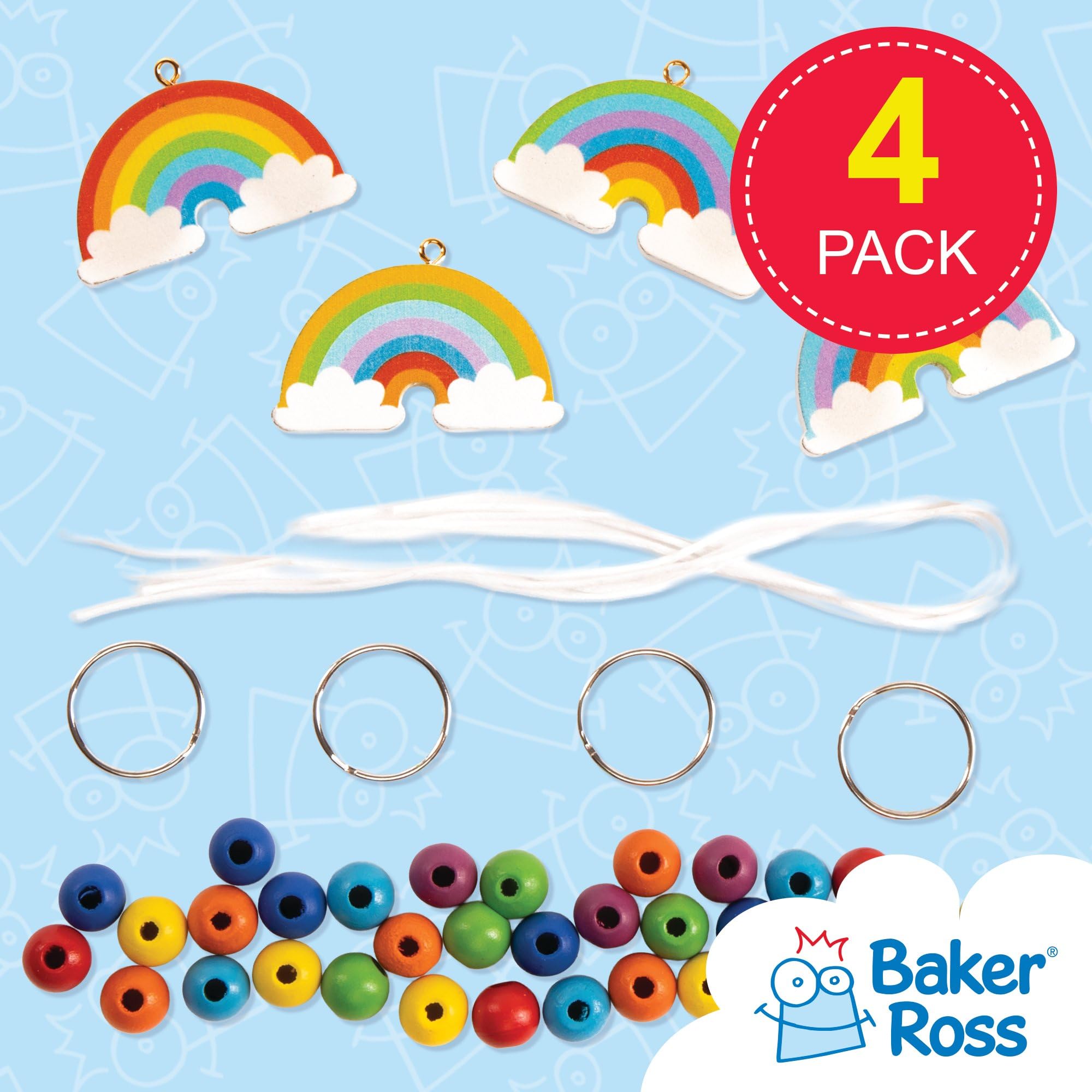 Baker Ross Make Your Own Wooden Rainbow Keyring Craft Kit (Pack of 4) | Kids Ages 5+ 2