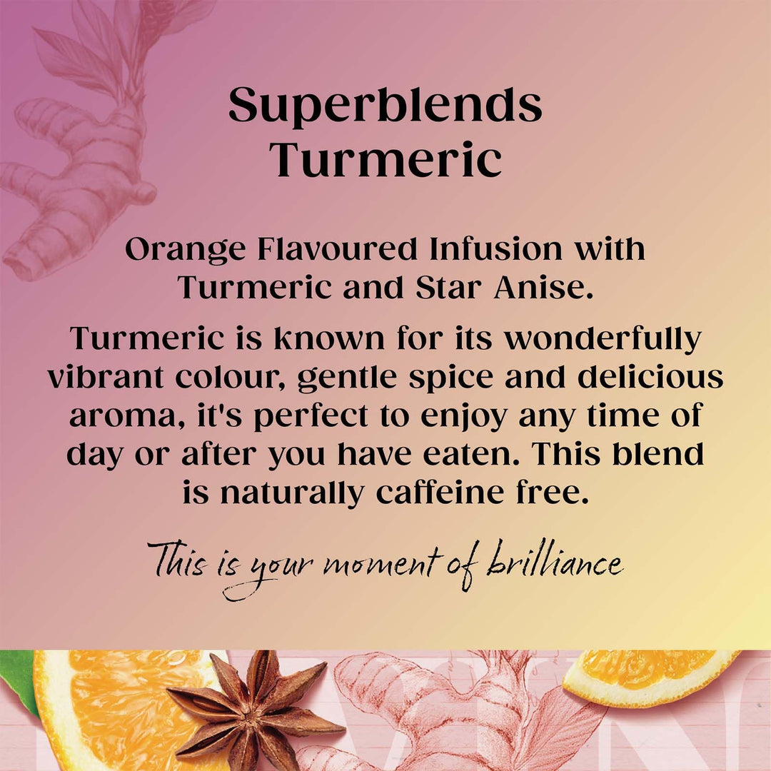 Twinings Superblends Turmeric Tea - Orange & Star Anise Herbal Infusion, 80 Biodegradable Tea Bags