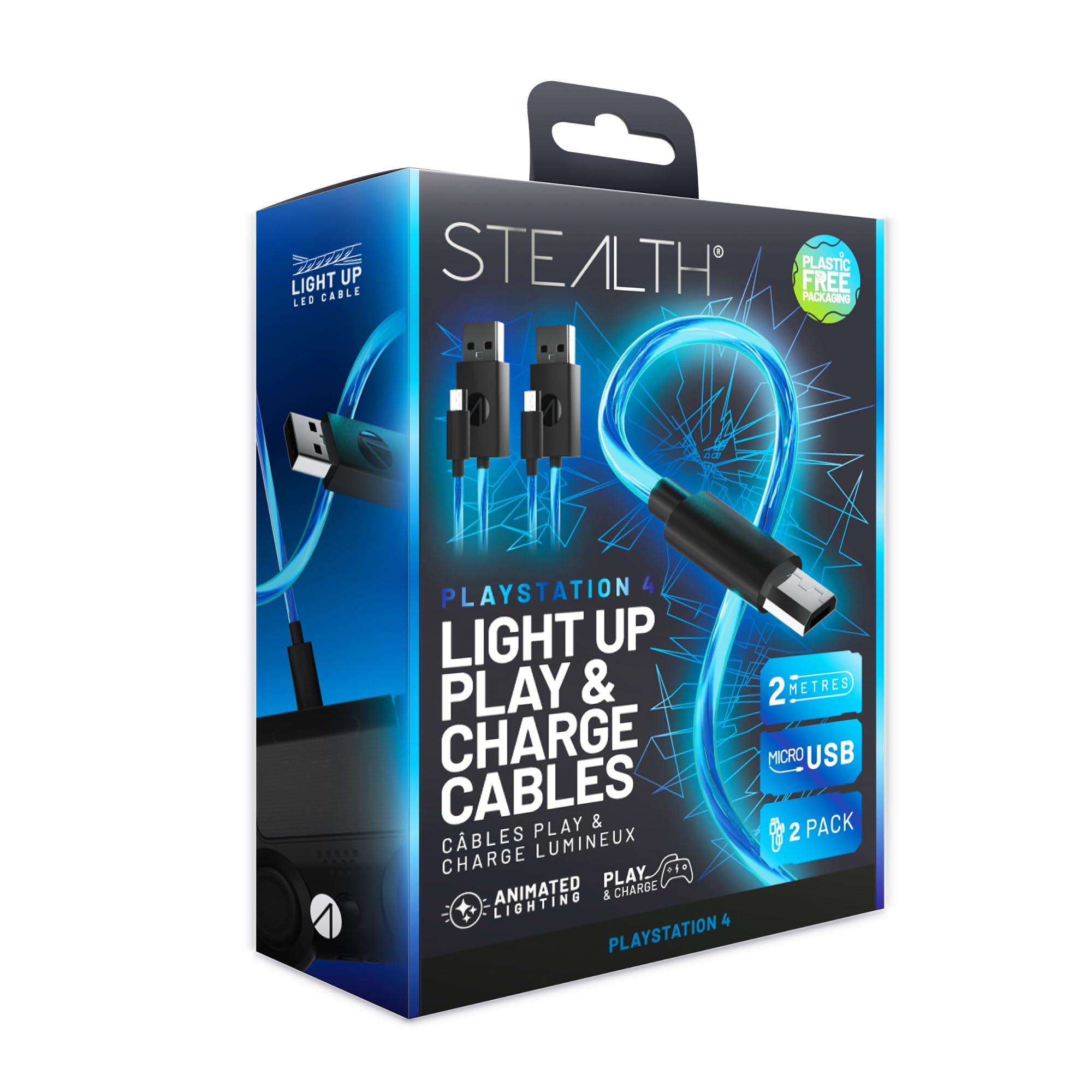 Stealth SP-LED-2M 2m LED Light-Up Twin Play & Charge Cables for PS4 DualShock Controllers 8