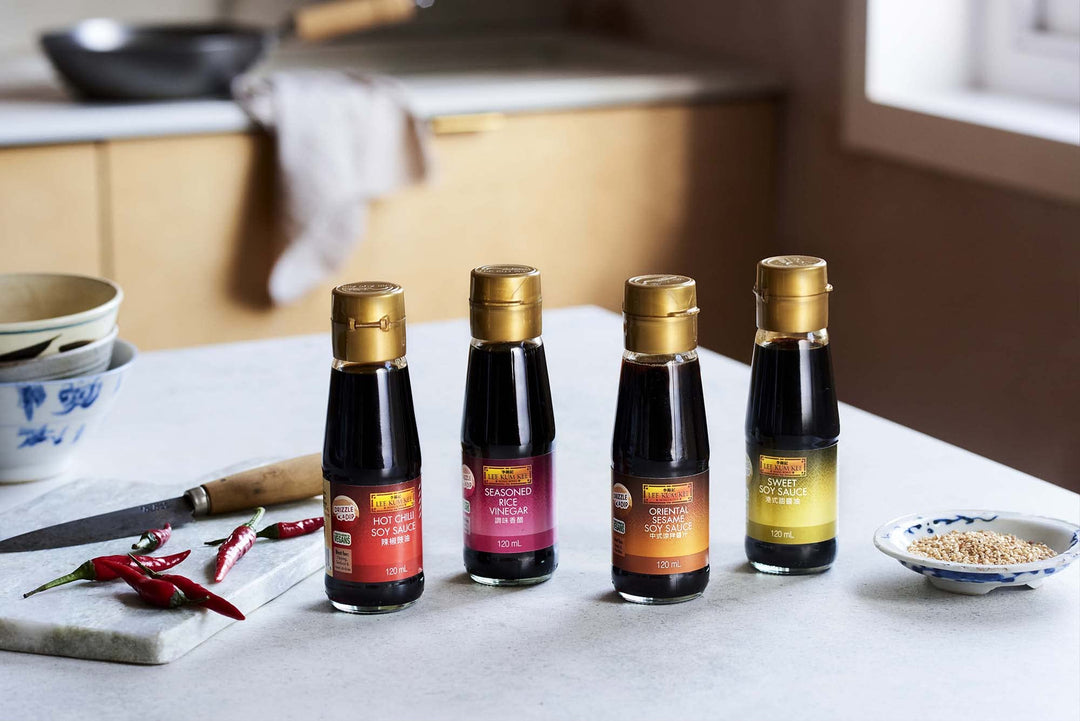 Lee Kum Kee Table Sauce Set – 4×120ml | Oriental Sesame, Hot Chilli, Sweet Soy & Rice Vinegar