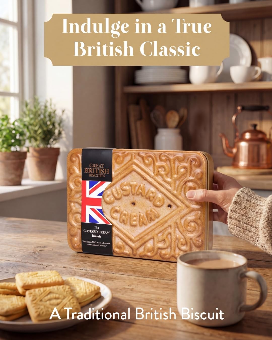 The Silver Crane co. Giant Custard Cream Biscuits Gift Set - 450g Novelty Tin