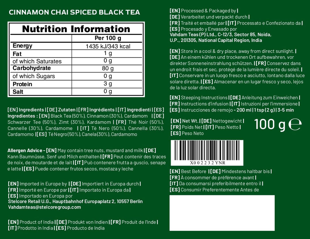 VAHDAM - Cinnamon Masala Chai Tea (100g, 50+ Cups) Whole Loose Leaf Tea