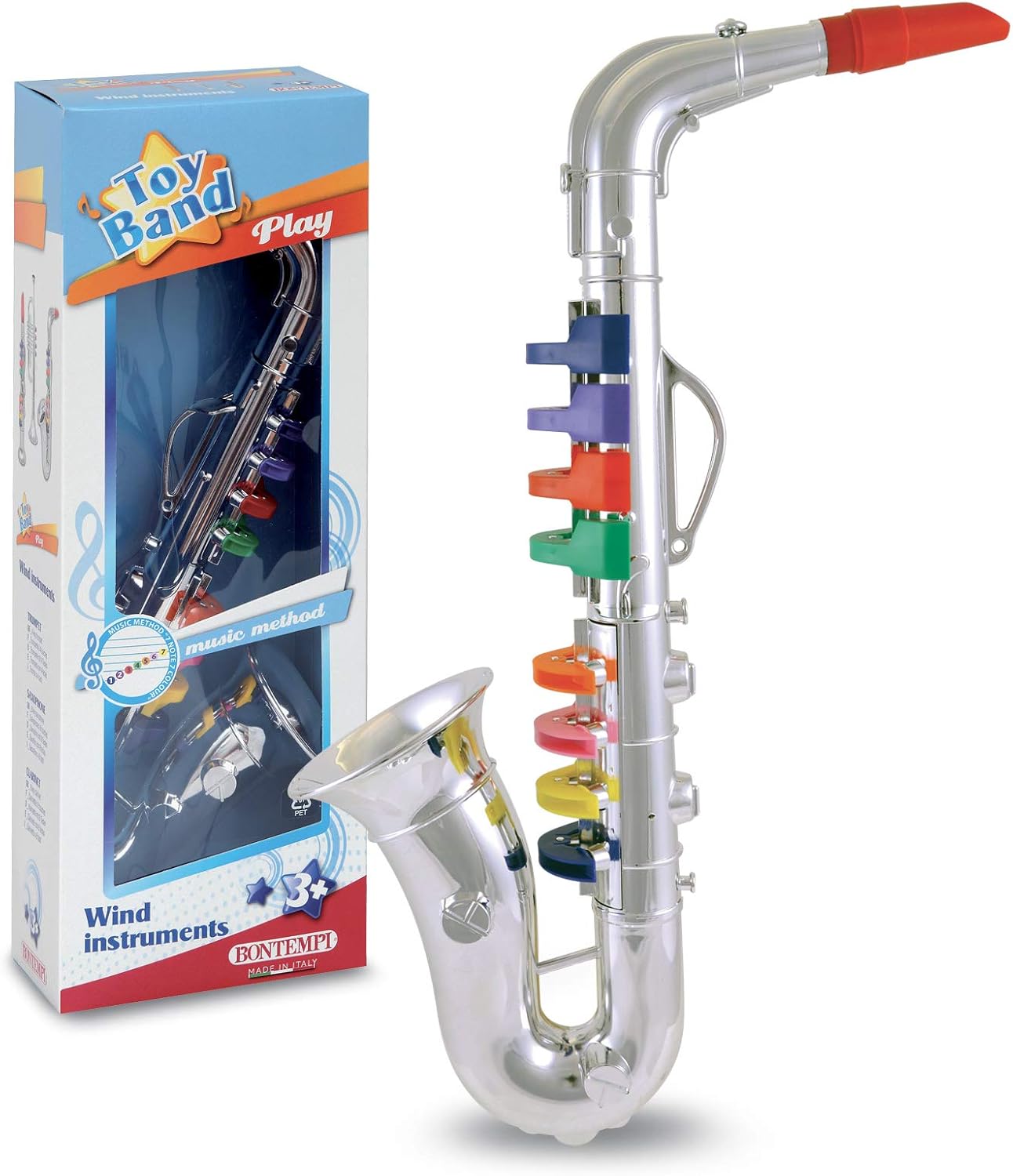 Bontempi 8-Note Saxophone with Colored Keys, 42 cm, Multi-Color