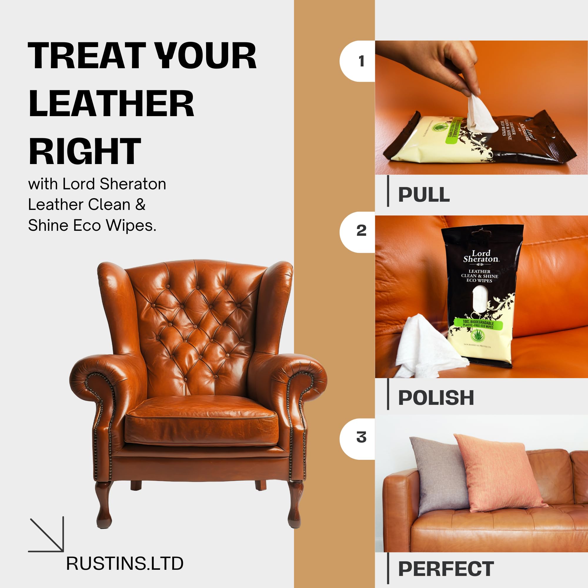 Lord Sheraton Leather Eco Wipes - 24 Count Pack | Aloe Vera Scented | Cleans & Shines 6