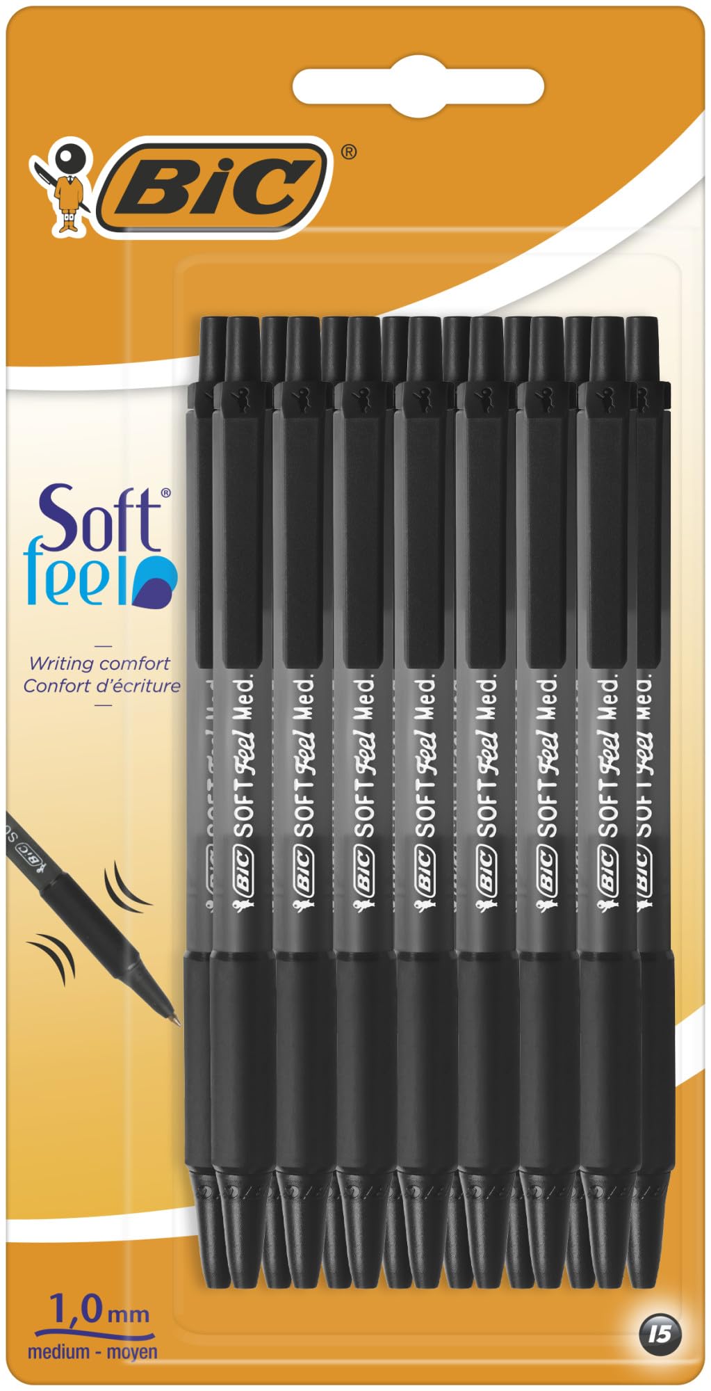 BiC Soft Feel Clic Grip Ballpoint Pen, Pack of 15, Black