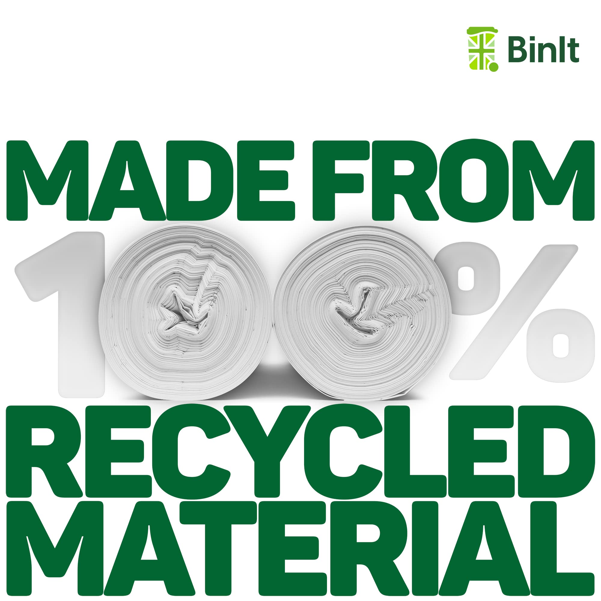 BIN IT 40 Weiße, 30 l große, recycelte, robuste und sichere Müllsäcke mit Kordelzug 5