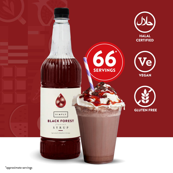 Simply - Black Forest Syrup Vegan & Nut Free Flavoured Syrup for Coffee, Cocktails & Baking