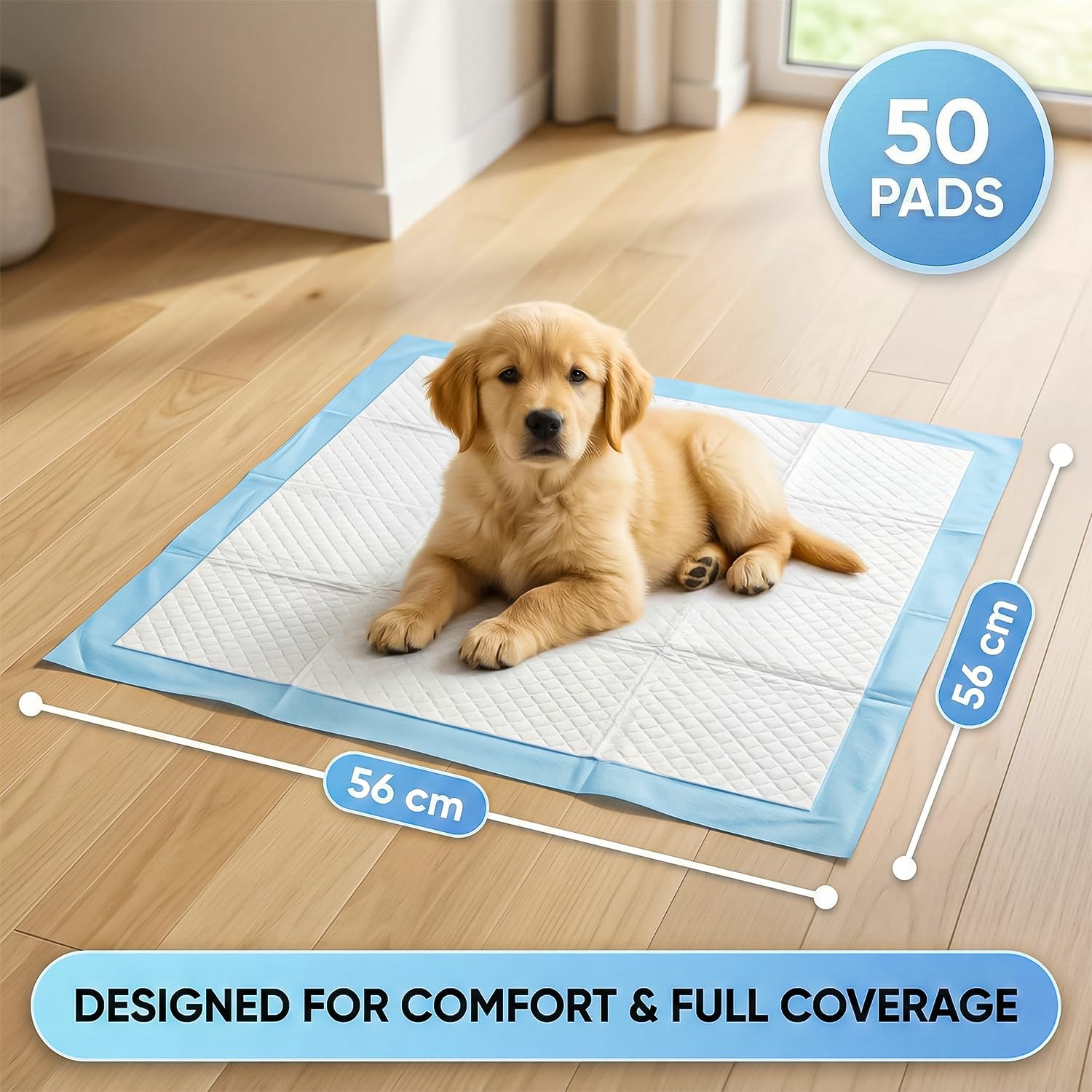 DrySmart Puppy Training Pads - 50 Pack Large 56x56cm Ultra-Absorbent Disposable Pads