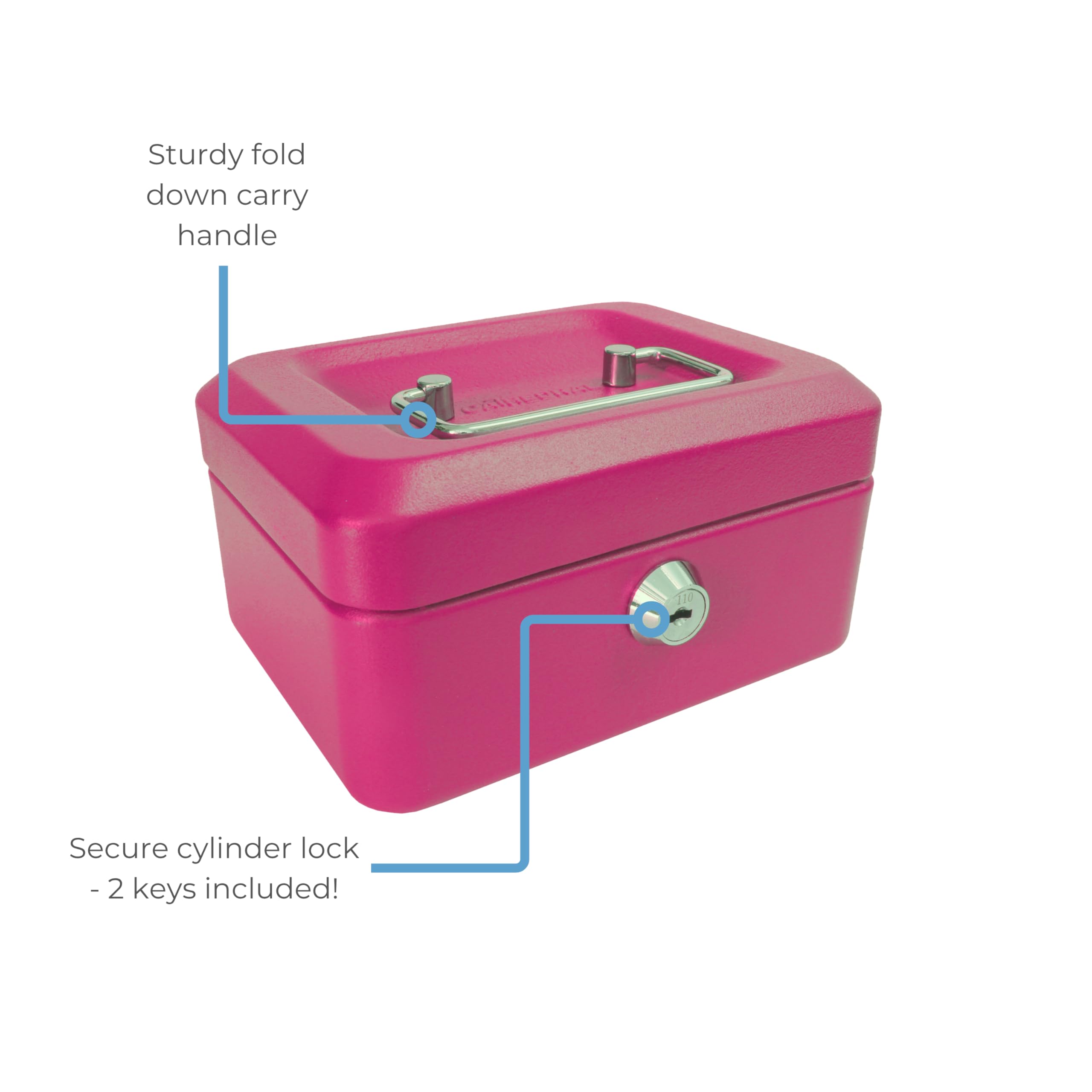 Cathedral Products Key Lockable Cash Box with 6 Compartment Coin Tray - 6 Inch - Pink 4