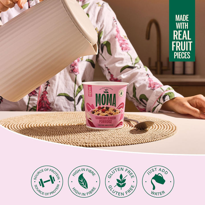 MOMA Instant Porridge Pots Cranberry & Raisin - 70g - Gluten Free, High Fibre, Source of Protein, Rich in Vitamin B6