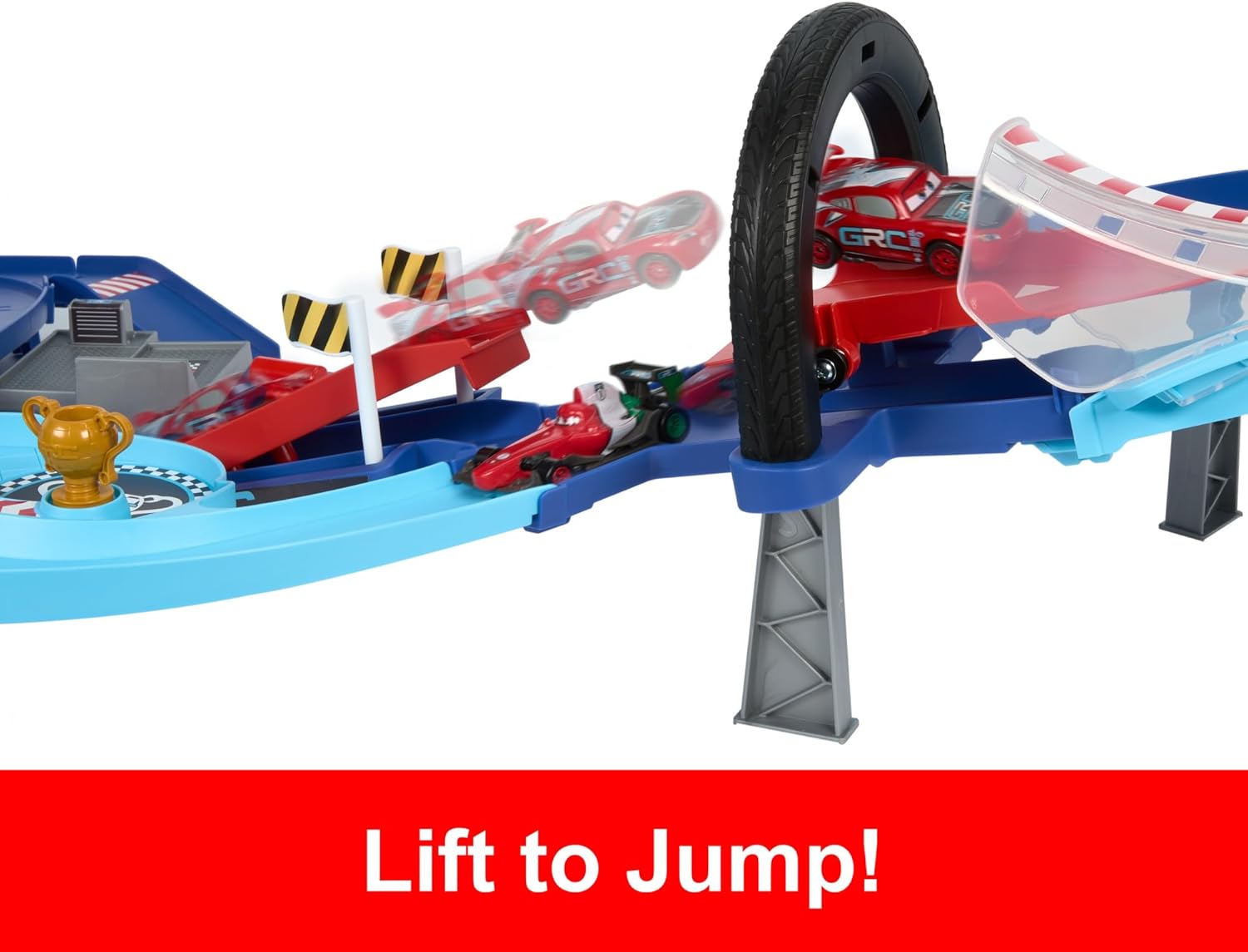 Mattel Disney and Pixar Cars GRC Jumping Raceway Playset with Lightning McQueen & Francesco Bernoulli Toy Cars - Ages 4-8 2