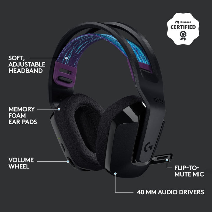 Logitech G G535 LIGHTSPEED Wireless Gaming Headset - 40mm Drivers, Lightweight 236g, USB Plug & Play for PC and PlayStation