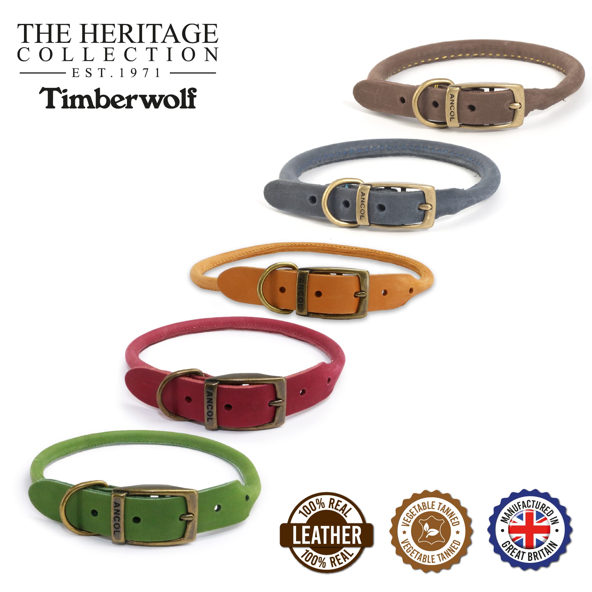 Ancol Timberwolf Round Leather Dog Collar - Sable | Size 5 (39-48cm) 6