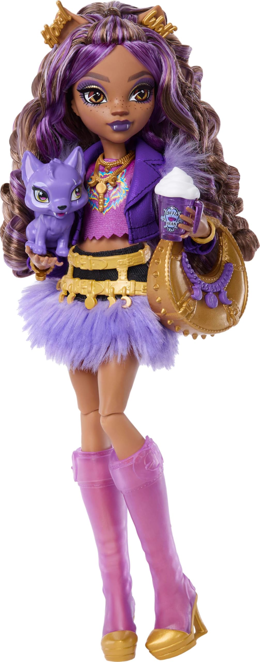 Monster High Clawdeen Wolf Doll with Pet Wolf Pup Crescent and 7 Accessories | 11.248 inches | JHK30 4