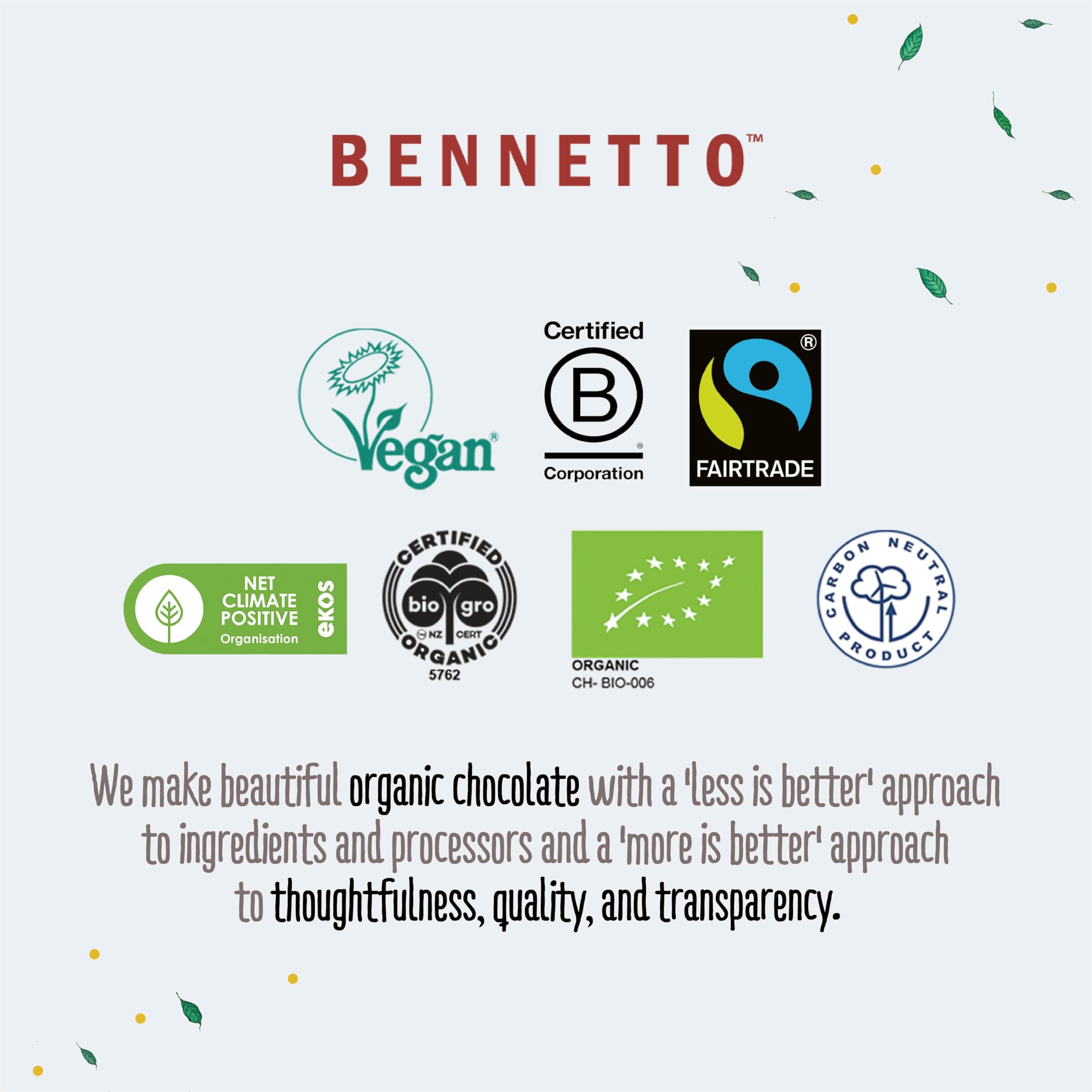 Bennetto Organic Dark Chocolate with Toasted Coconut Flakes - 90g Fairtrade Bar