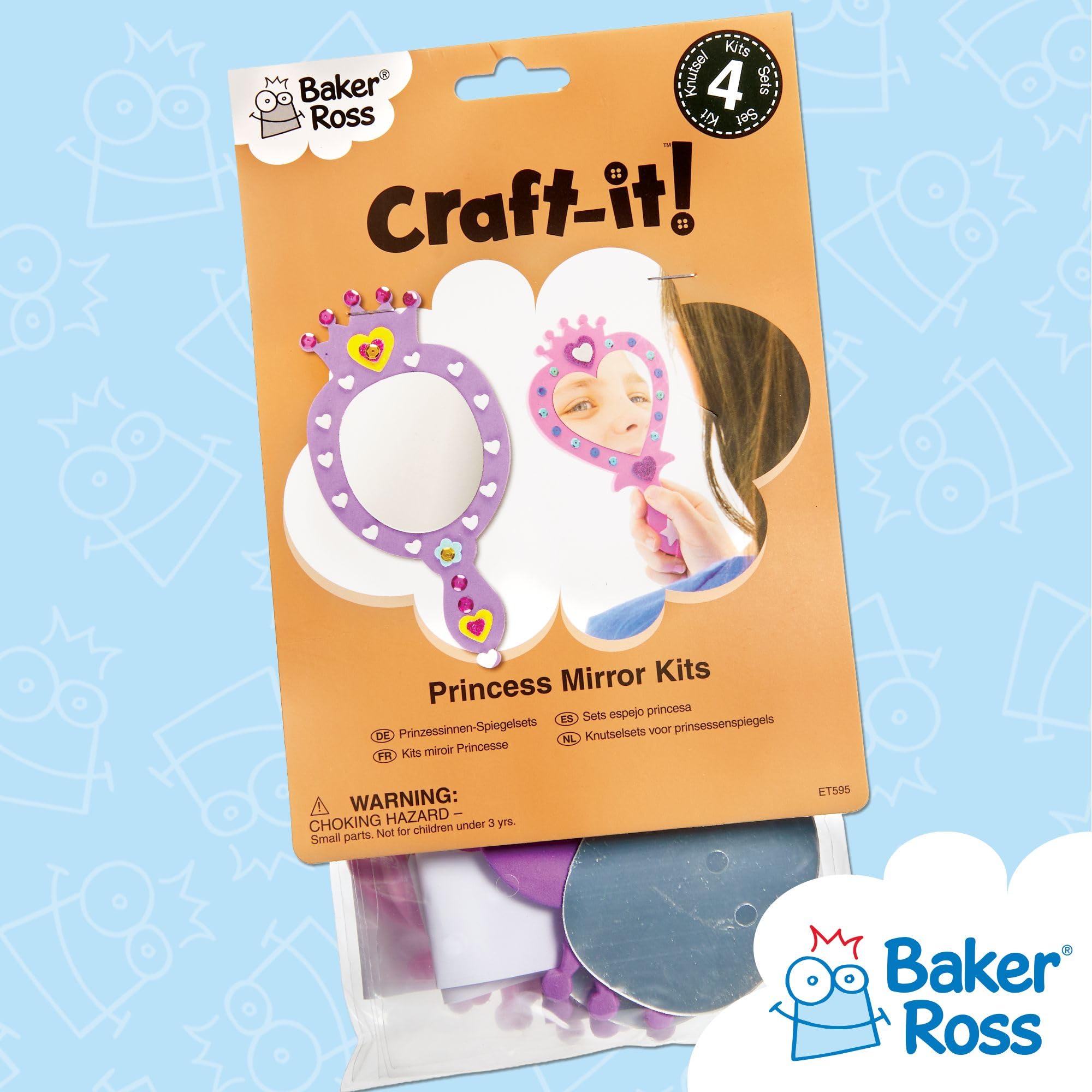 Baker Ross Princess Mirror Craft Kits - Pack of 4 | Foam Crafting | Assorted Designs 5