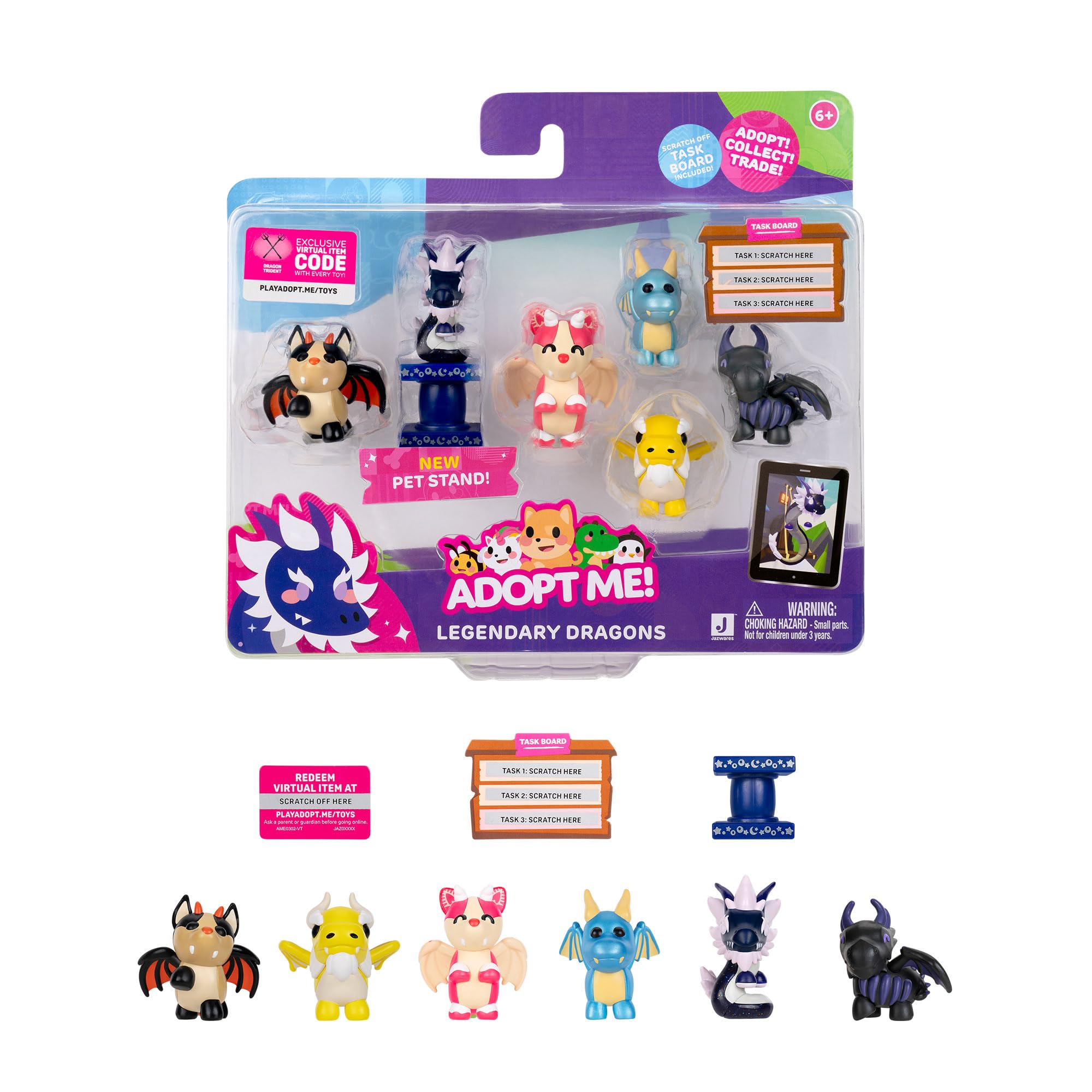 Adopt Me! Legendary Dragons 6 Figure Pack - 6 Collectible Dragons with Virtual Item Code 1