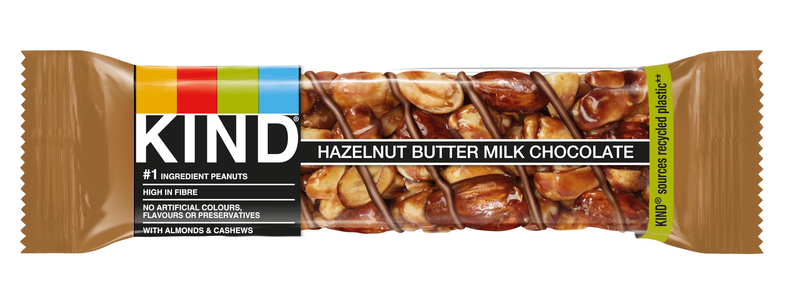 KIND Hazelnut Butter Milk Chocolate Snack Bars, Gluten Free, High Fibre, No Artificial Ingredients, 12 x 40g 2