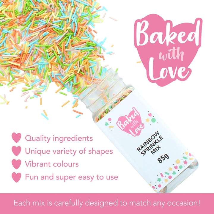 Baked with Love - Rainbow Sprinkles 85g | Multi-Coloured Sugar Cake Sprinkles