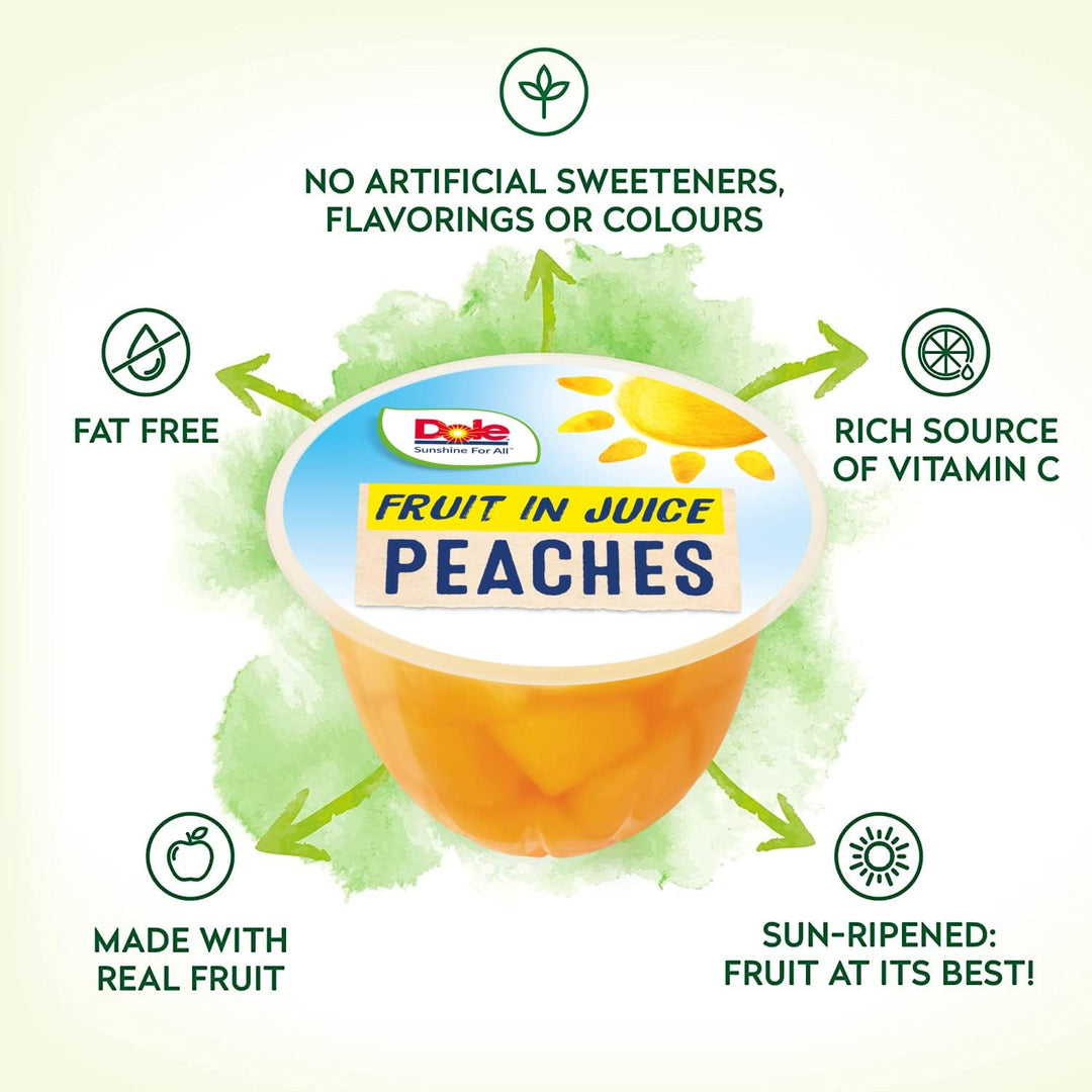 Dole - Peach in Juice 3 x 4 Packs, Healthy Fruit Snack with No Added Sugar