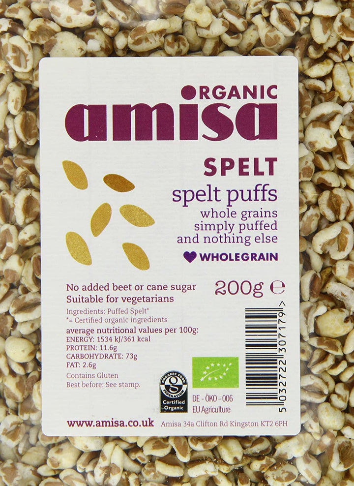 Amisa Organic Spelt Puffs, 200g - Light & Crunchy Texture - High in Fibre & Vegan
