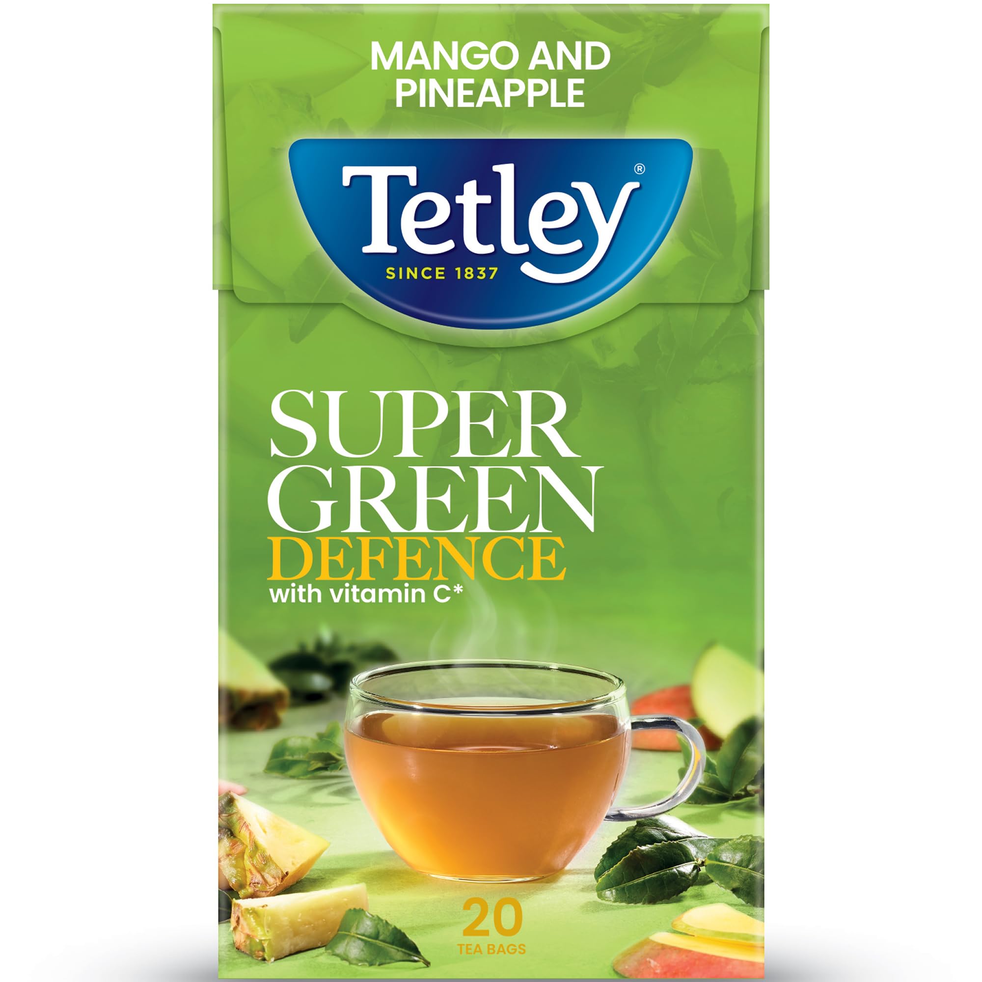 Tetley Immune Super Green Tea Tropical Flavoured with Vitamin C | 20 Teabags