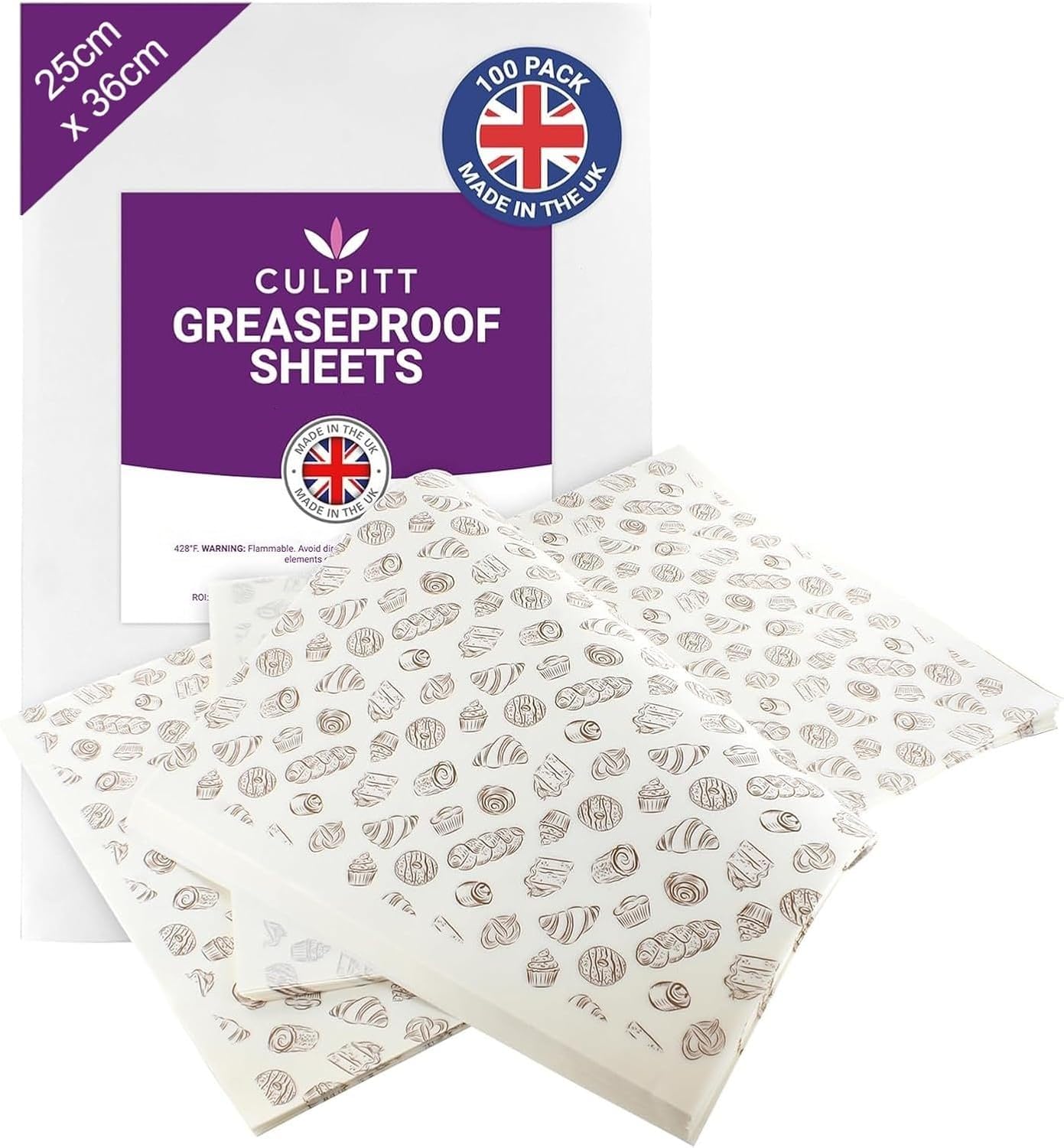 Culpitt Greaseproof Paper Sheets - Pre-Cut Bakery Liners | 100 Count | 250mm x 360mm 1