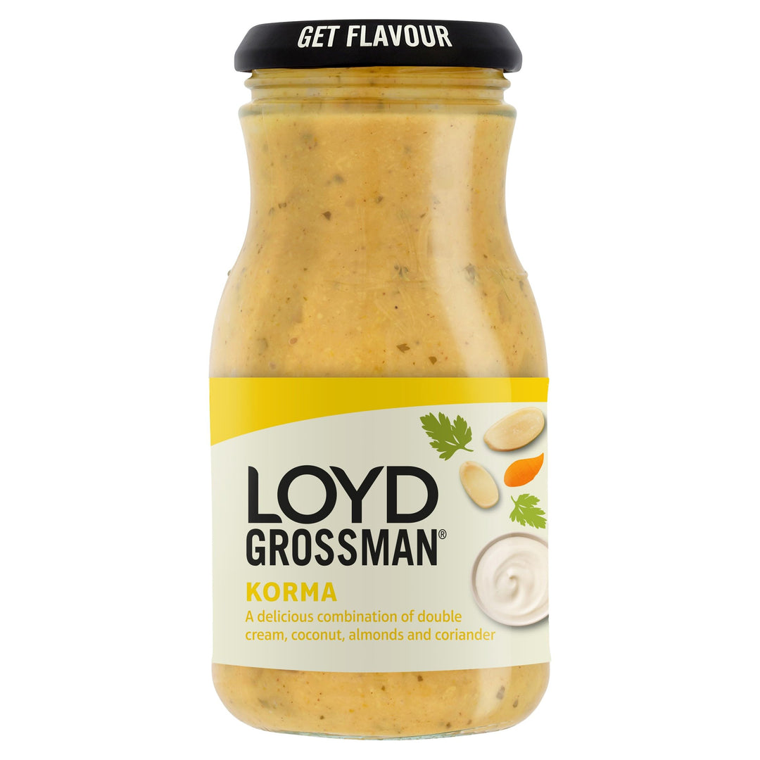 Loyd Grossman Indian Korma Sauce – Mild & Creamy Curry Sauce with Coconut, Almonds & Cream