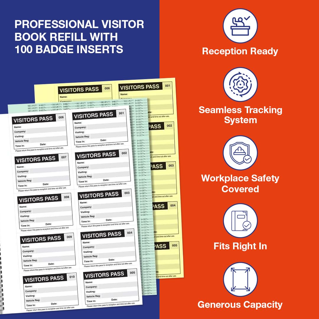 VSafety Visitor Book Refill - 100 Badge Inserts | 90 x 60mm | Yellow, White, Green 2